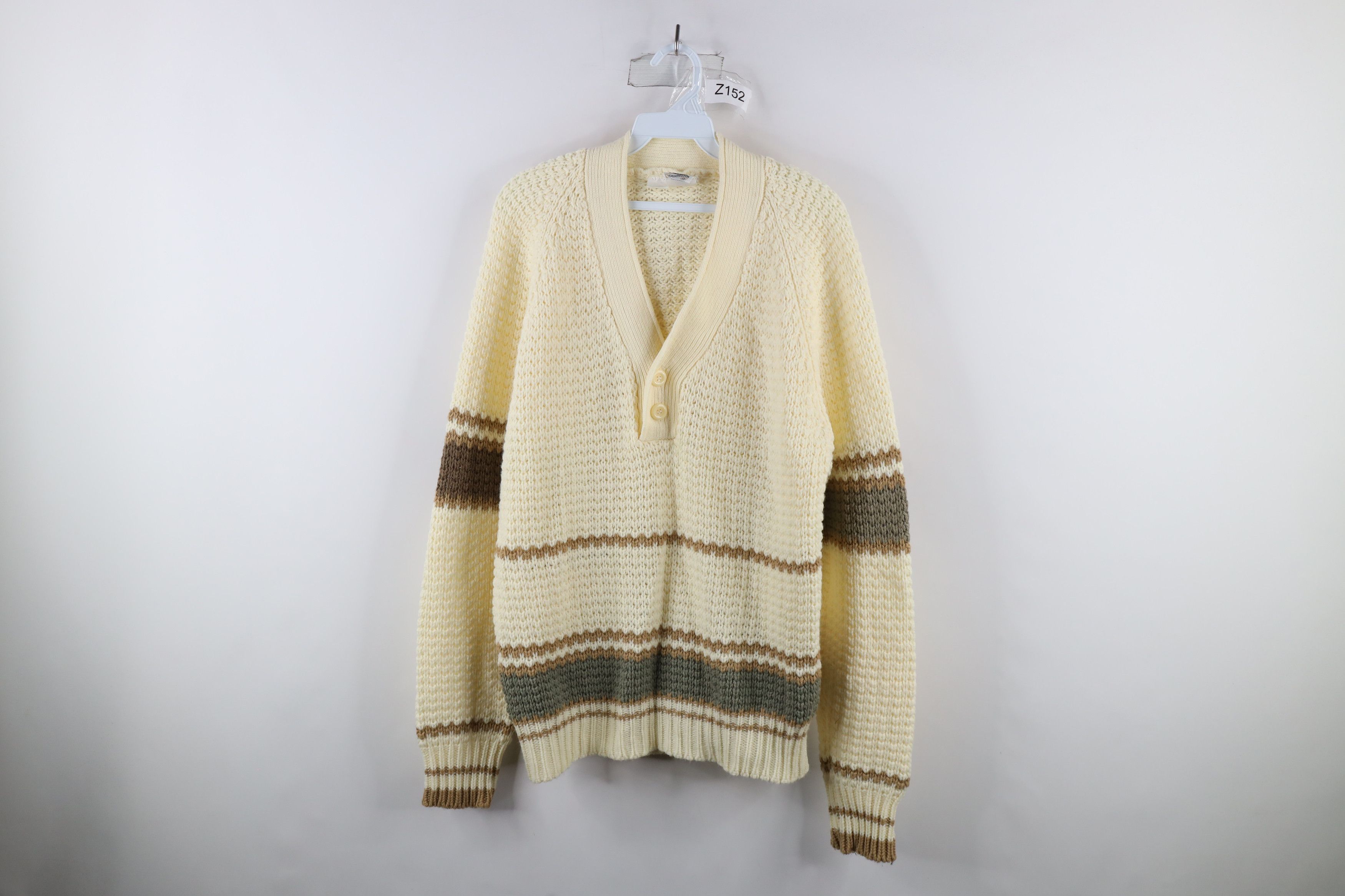 image of Vintage 70's Mid Century Modern MCM Knit Henley Sweater, Men's (Size Medium)