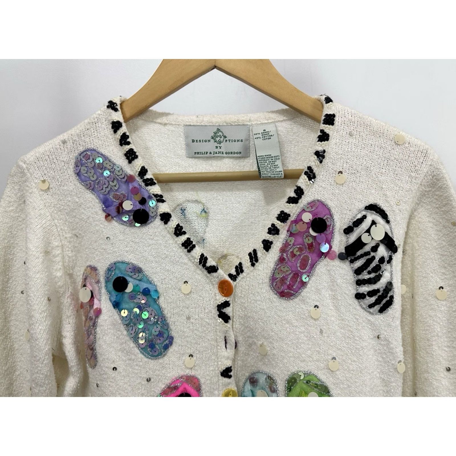 Vintage VTG Design Options Philip & Jane Gordon Beach Flip Flops Sweater Cardigan S Women White Beach SAND Jane Womens Cardigan S Small Size S / US 4 / IT 40 - 3 Thumbnail