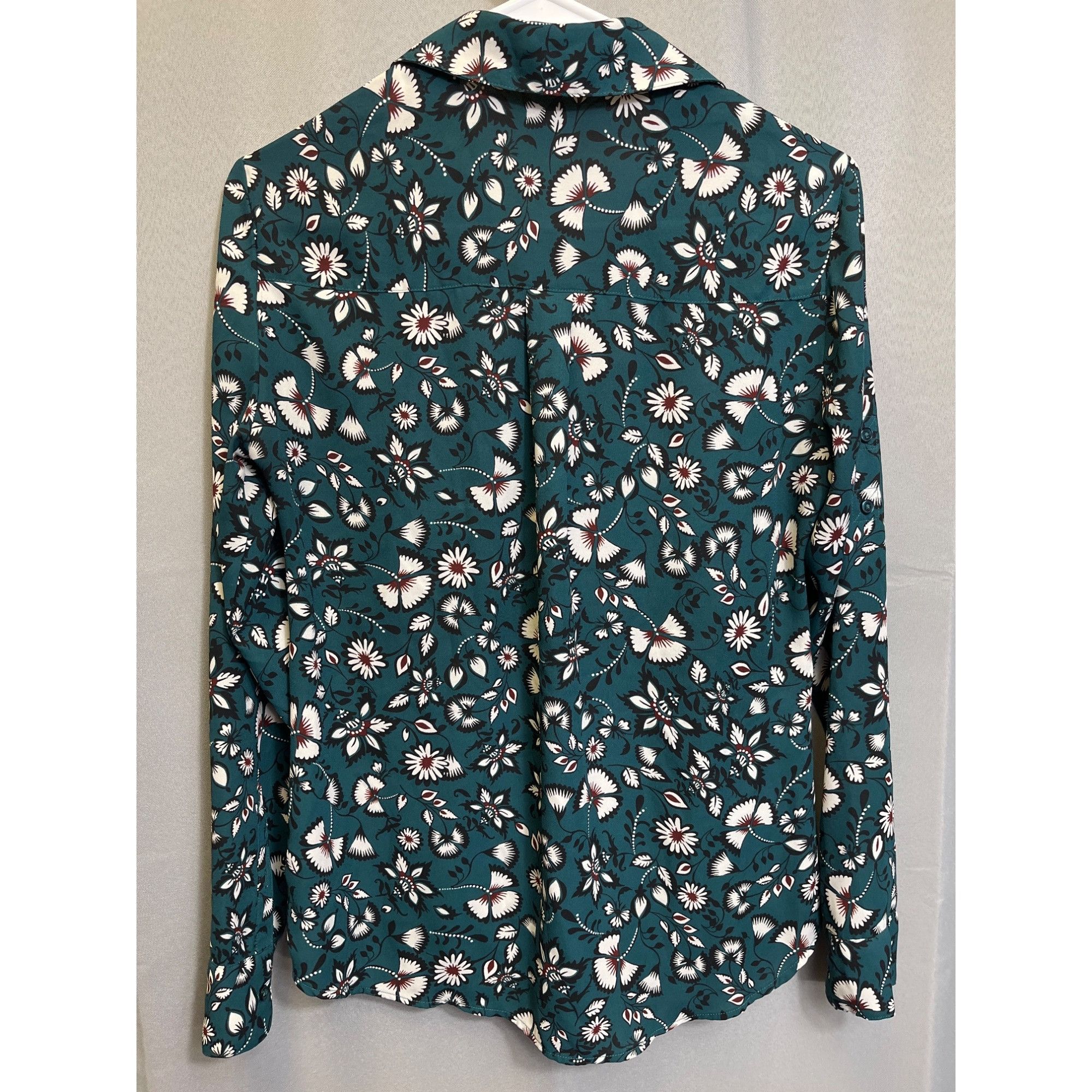 Express Express SKU 7724 Womens Floral Teal Button Up Long Sleeve Bl Size XS / US 0-2 / IT 36-38 - 2 Thumbnail