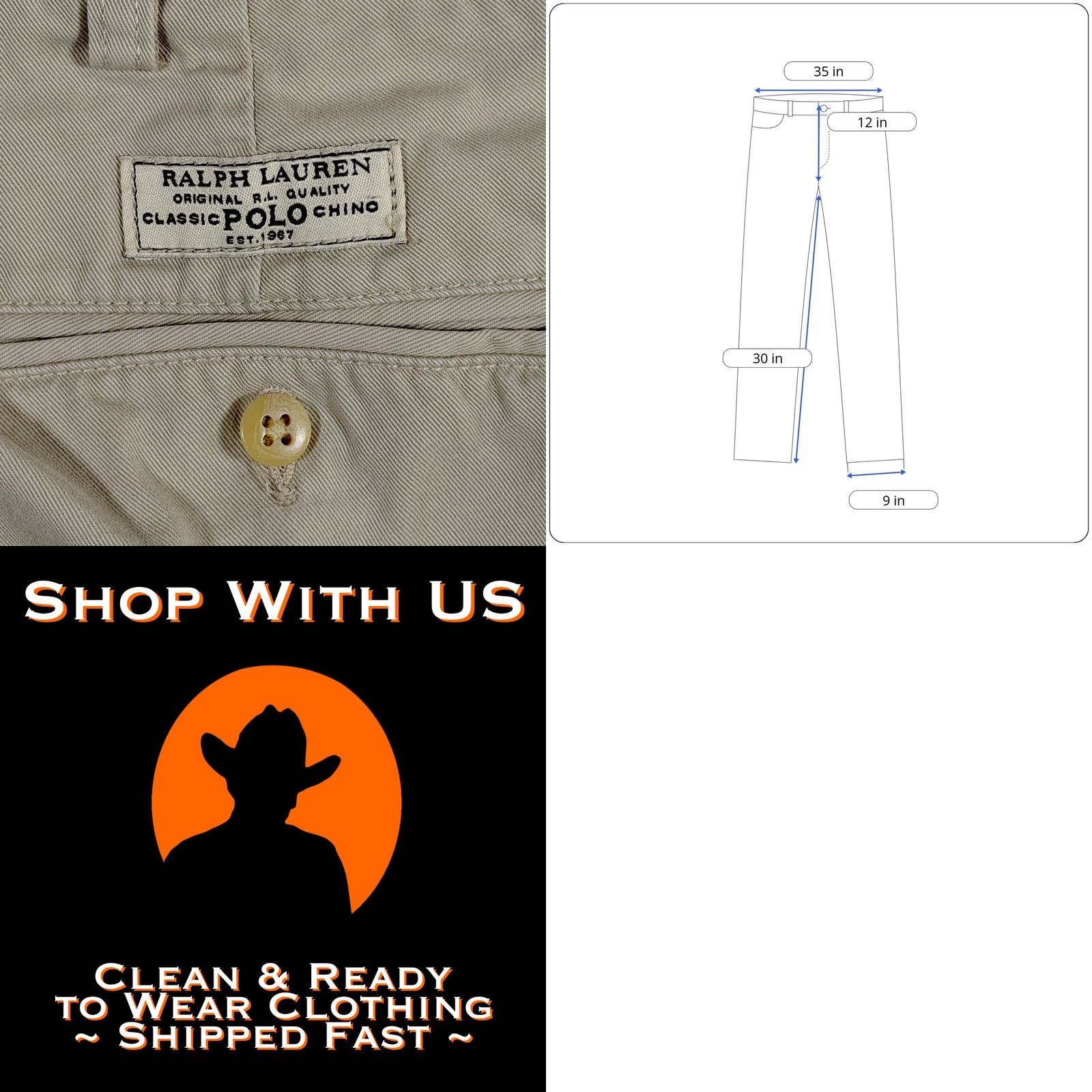 Polo Ralph Lauren VINTAGE Polo Ralph Lauren Prospect Pants Mens 35x30 Brown Khaki Tan 90s Preppy Logo Chino Casual Cotton Pants Mens Regular 35 Inseam 30 Size US S / EU 44-46 / 1 - 8 Thumbnail
