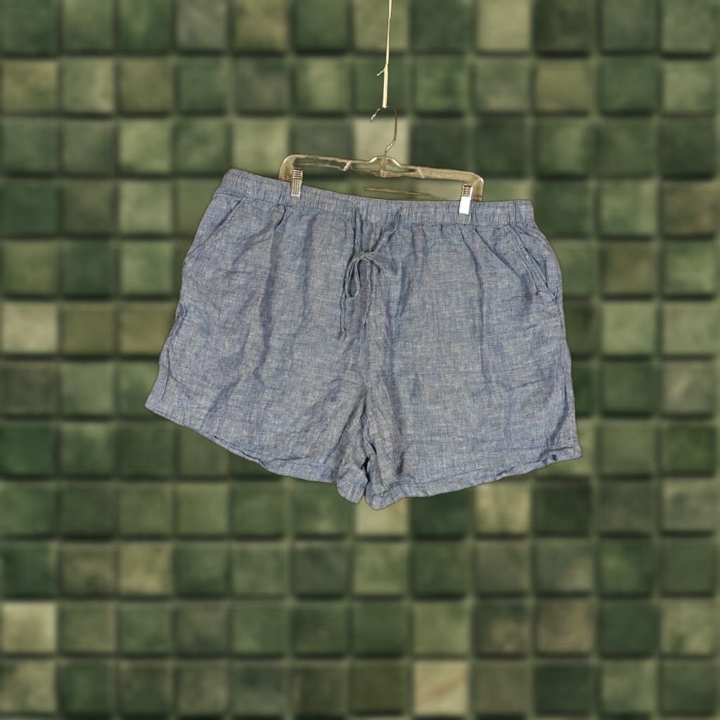 Vintage Tahari 100% Linen Blue Shorts Womens 3X Plus Size High Rise Elastic Waist Pockets Solid Beach Casual Summer Spring Vacation Linen Shorts Size 40" / US 18 - 1 Thumbnail