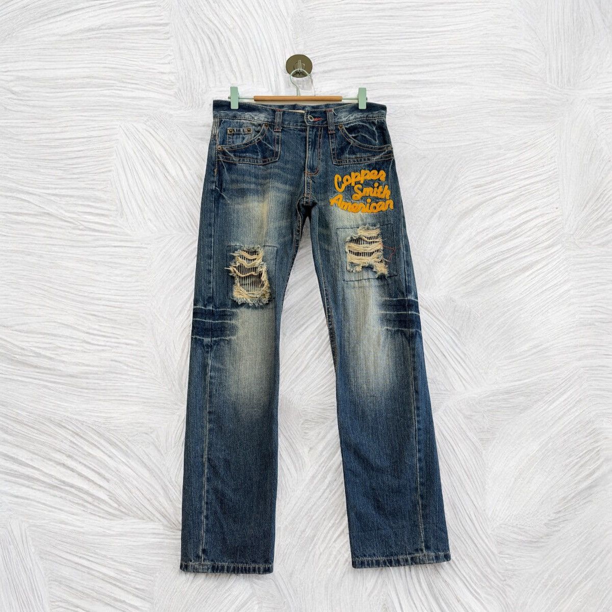 Hysteric Glamour × If Six Was Nine DISTRESSED PLAYCHESS STRIPED EMBROIDERY MUDDY WASH DENIM Size US 31 - 1 Thumbnail