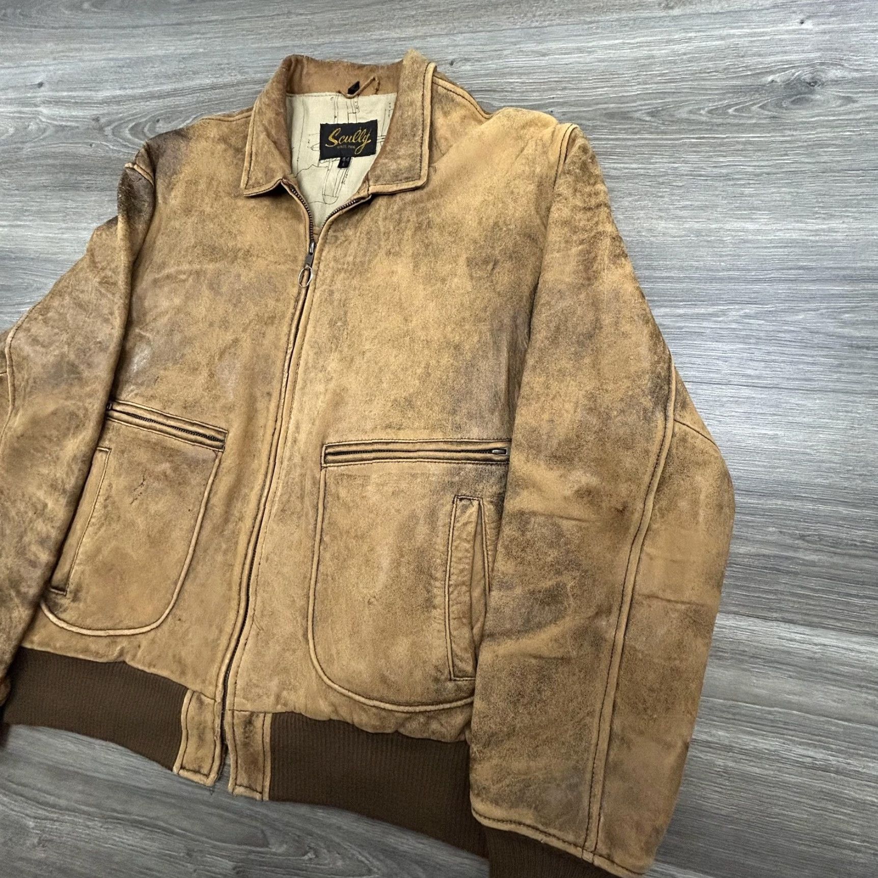 Scully VINTAGE Scully Leather Jacket Mens L Bomber Jacket 90s Army Brown Patina Full Zip Lined Casual Mens Size US L / EU 52-54 / 3 - 3 Thumbnail