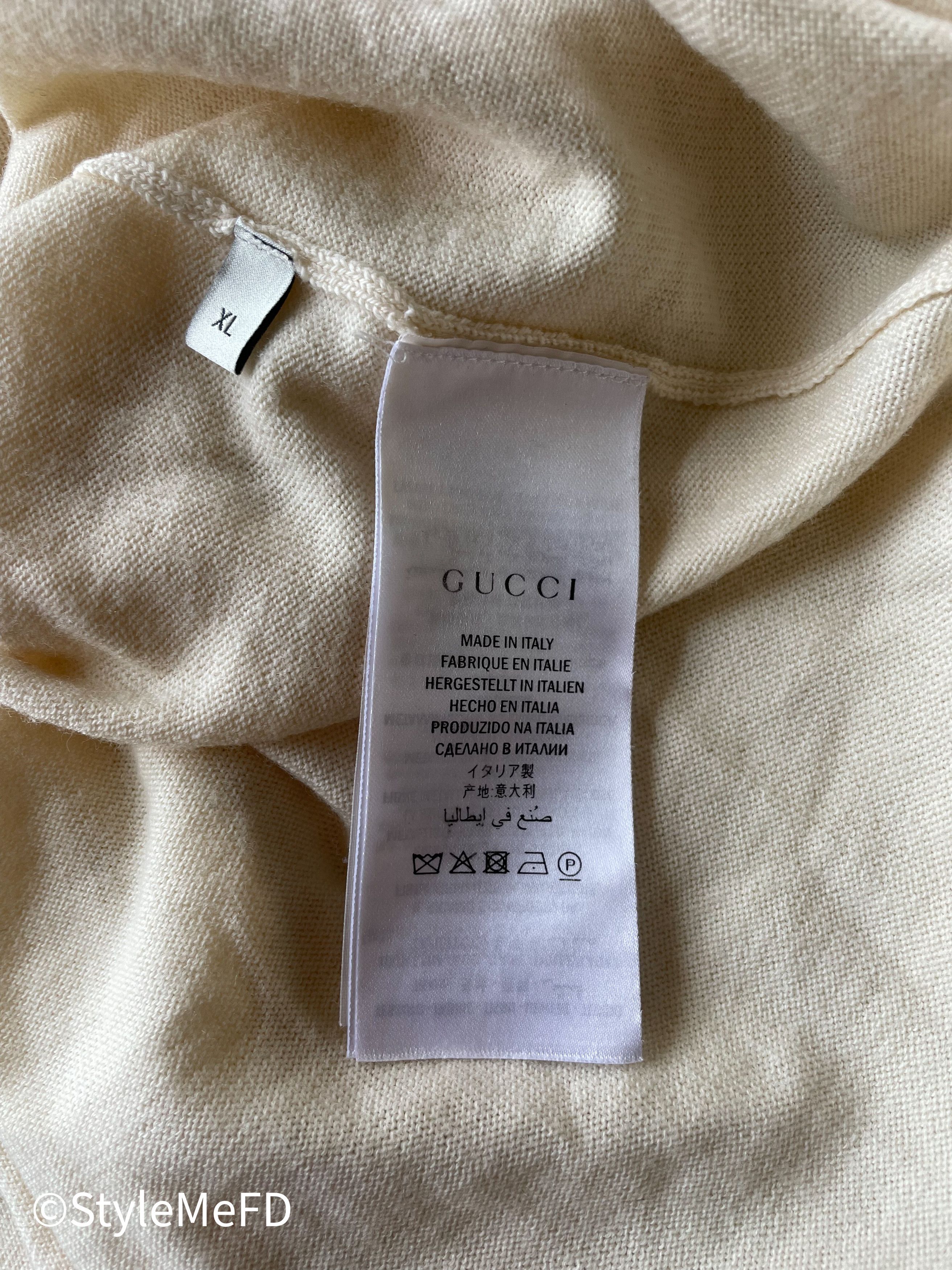 Gucci Gucci V Neck Pullover in Off-White w Blue & Bee Detailing Size US XL / EU 56 / 4 - 9 Thumbnail