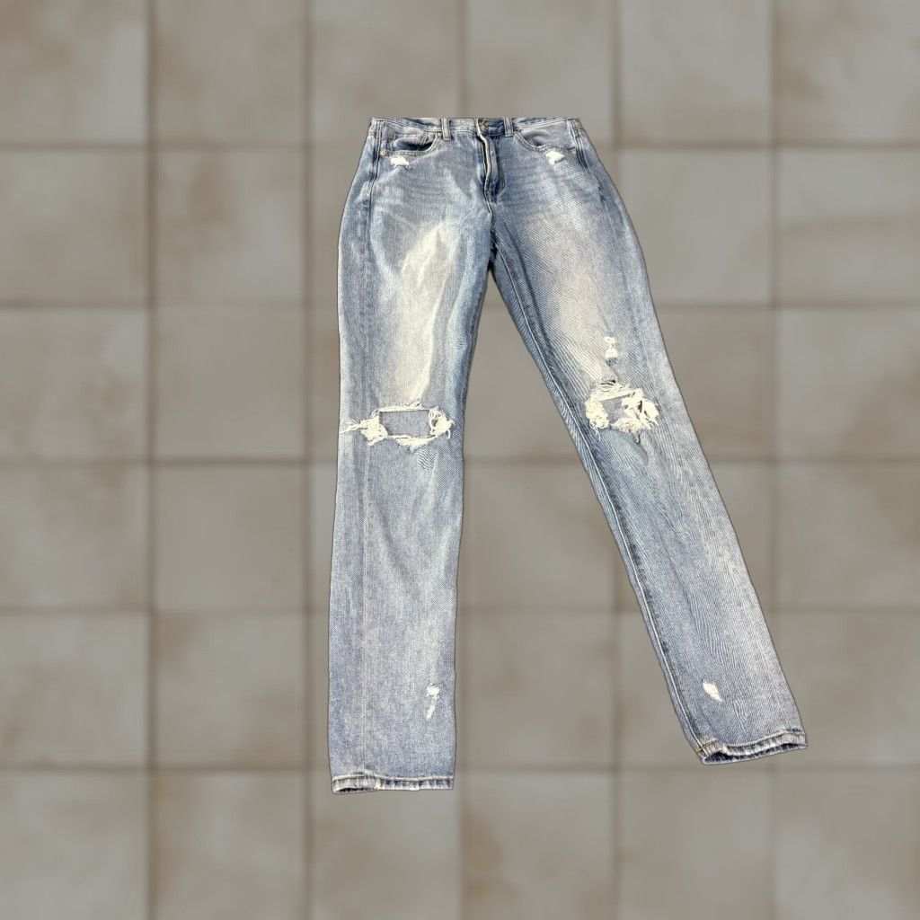 American Eagle Outfitters American Eagle Outfitters Jeans Womens 2 x-long Mom Jean Distressed Denim Pants Blue 5-Pocket High Rise Slim Stretch Inseam 31 Size 26" / US 2 / IT 38 - 1 Thumbnail
