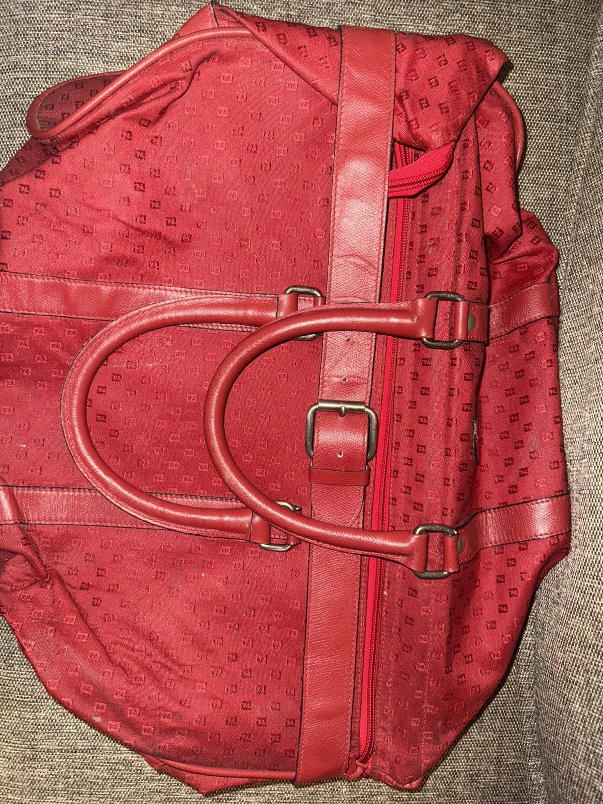 Fendi Fendi Vintage Red Monogram Canvas Duffle Travel Bag Handbag Size ONE SIZE - 1 Thumbnail