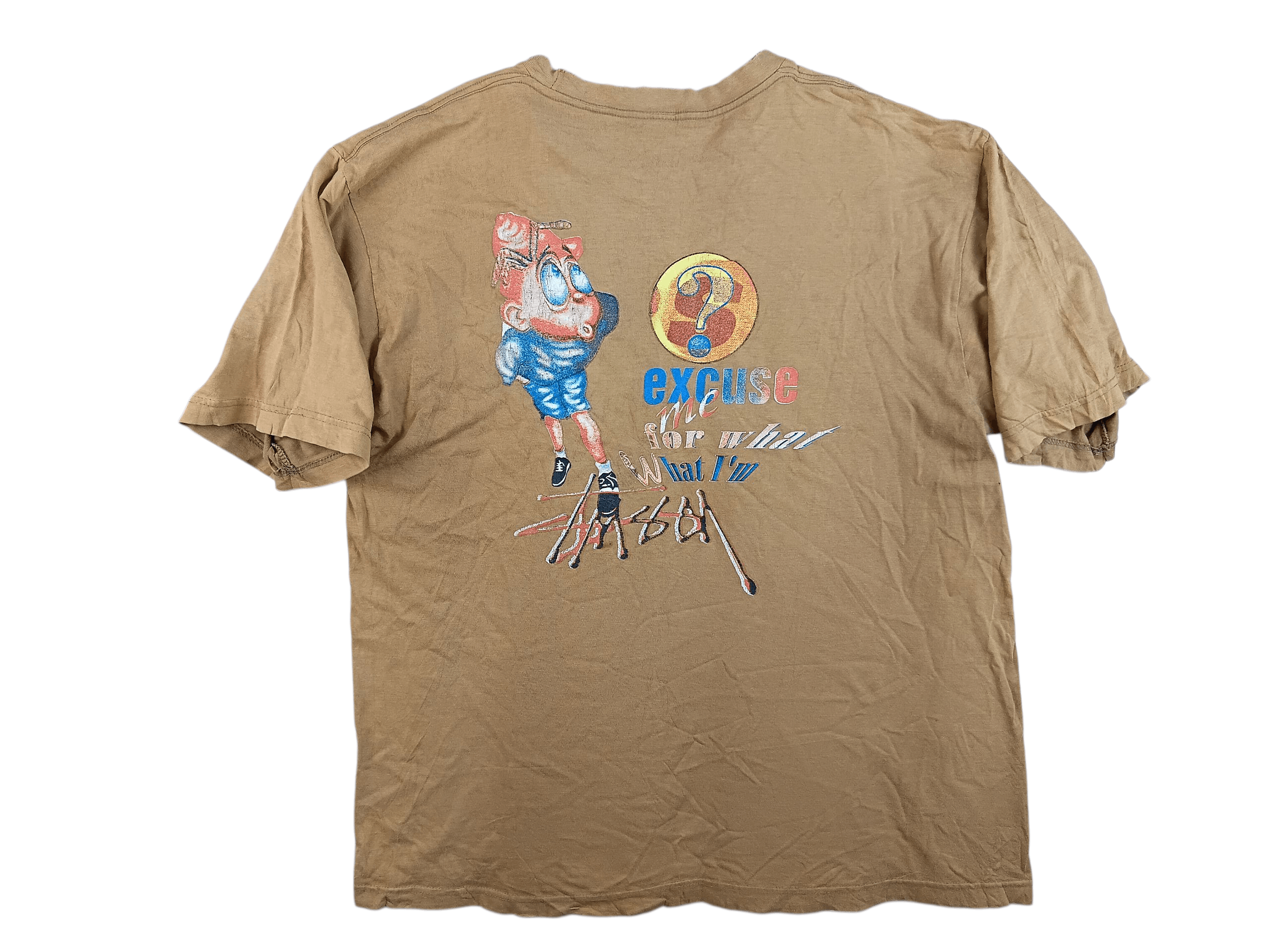 Stussy Vintage 90s Stussy 'excuse me for what I'm' T Shirt RARE! Size US XL / EU 56 / 4 - 1 Thumbnail