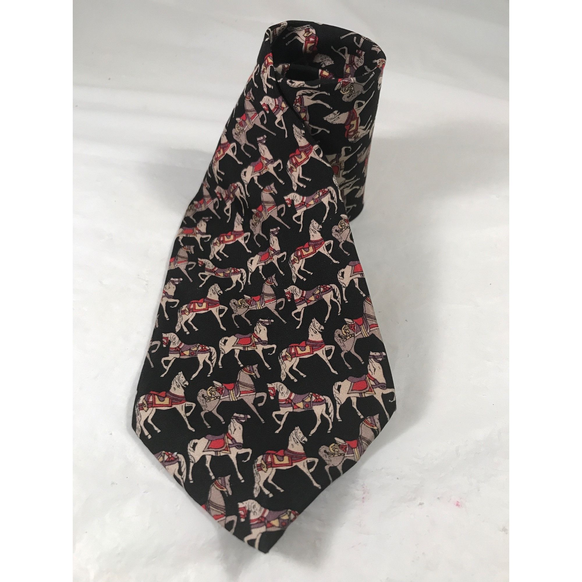 Other MBP Mens Italian Black Silk Equestrian Prancing Horse Tie Size ONE SIZE - 1 Thumbnail