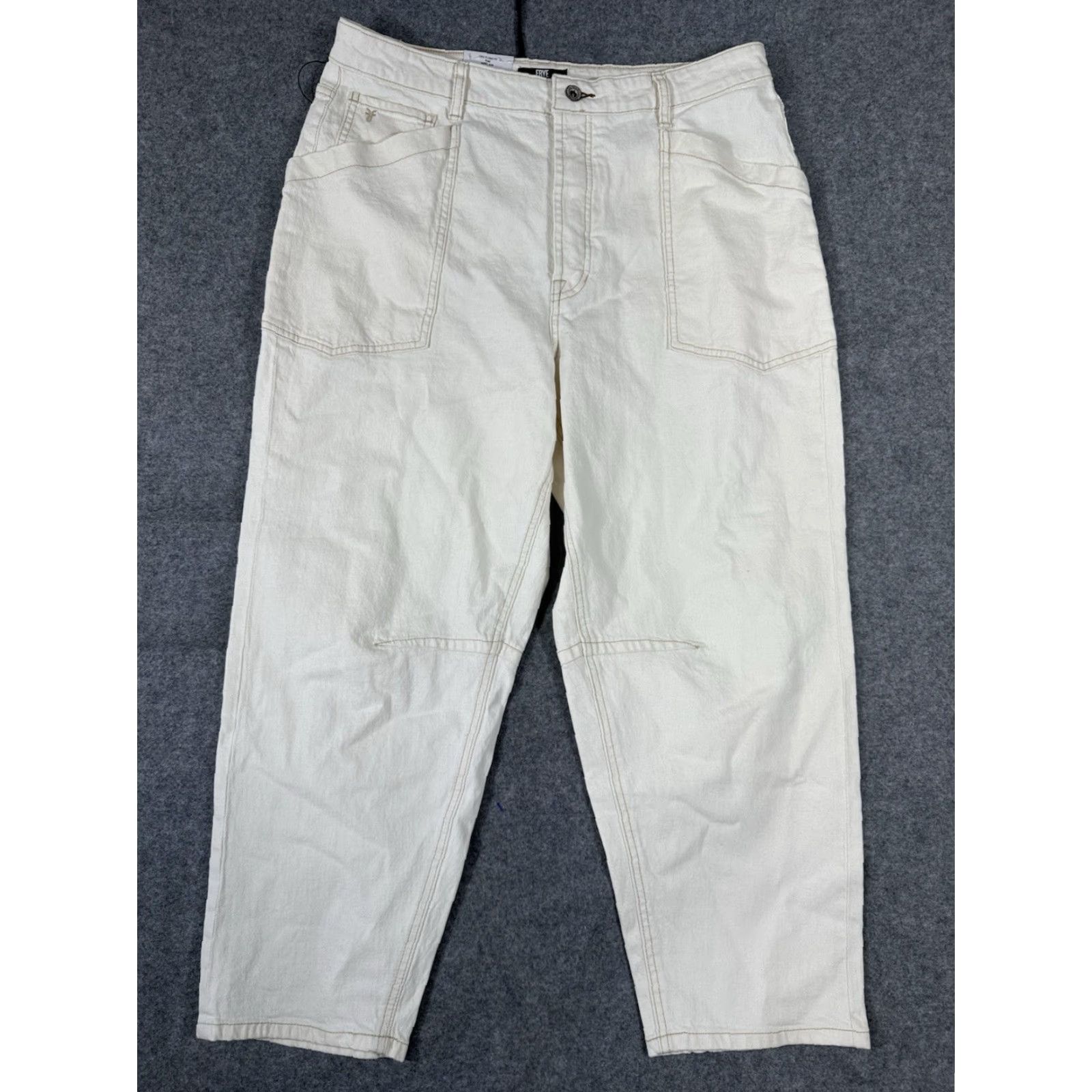 Frye Frye Barrel Ankle Jeans Womens 12 Bone Ivory Stretch Button Fly High Rise NWT Size 34" / US 12 / IT 48 - 6 Thumbnail