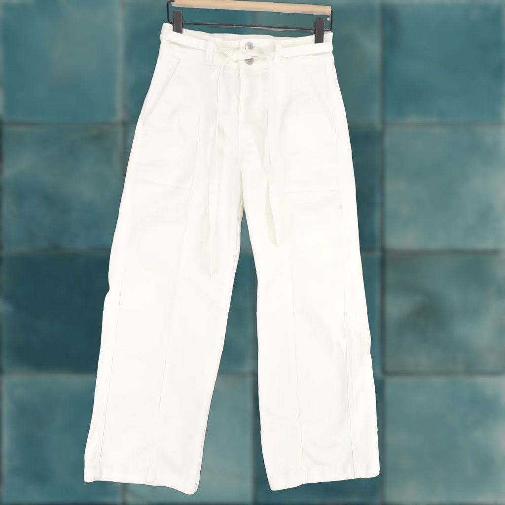 Hudson Jeans Womens Wide-Leg High Rise Belted Tie Waist 4/27 White Denim Cotton 5-Pocket Inseam 26 Size 4 Womens