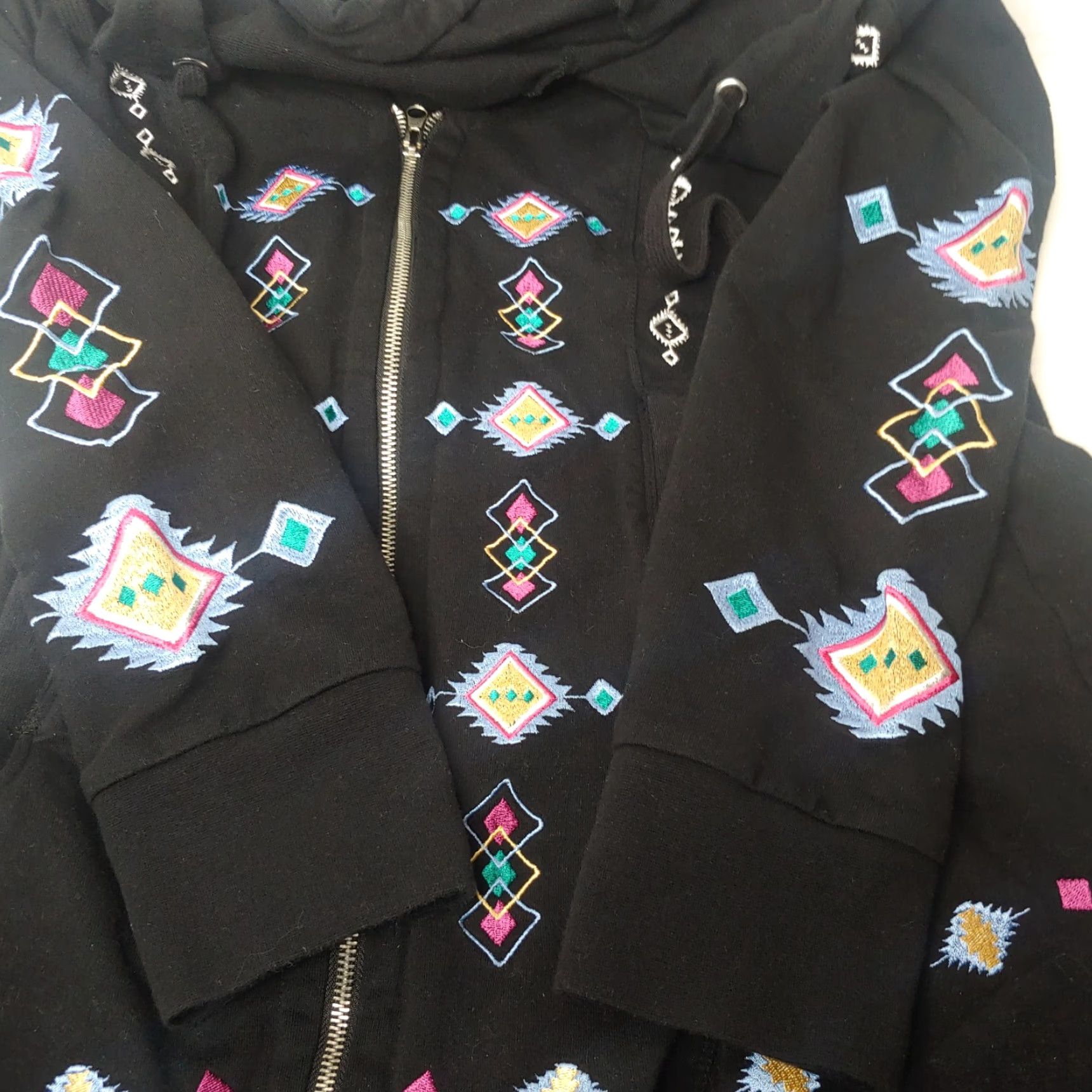 Vintage Monroe & Maine Women's Full Zip Sweatshirt M Black Hooded Boho Southwest Aztec Artsy Size M / US 6-8 / IT 42-44 - 2 Thumbnail