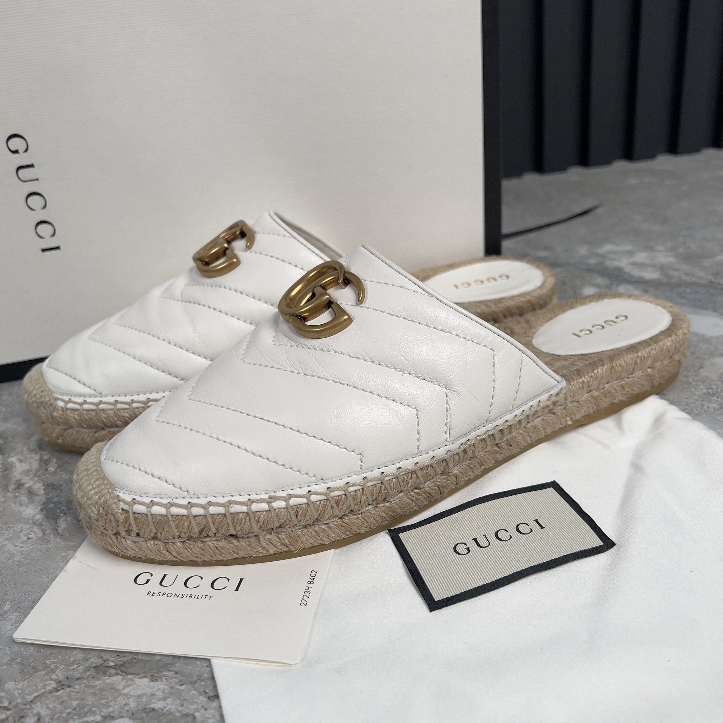 Gucci Marmont GG Platform Espadrille Mule White Leather Size US 9 / IT 39 - 1 Thumbnail