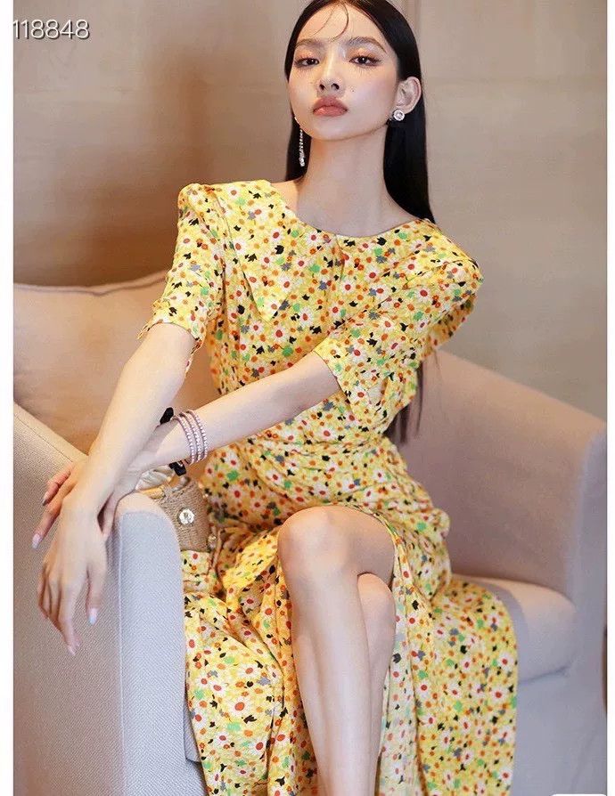 Miu Miu Miu Miu Yellow Floral Bubble Sleeve Dress Size M / US 6-8 / IT 42-44 - 1 Thumbnail