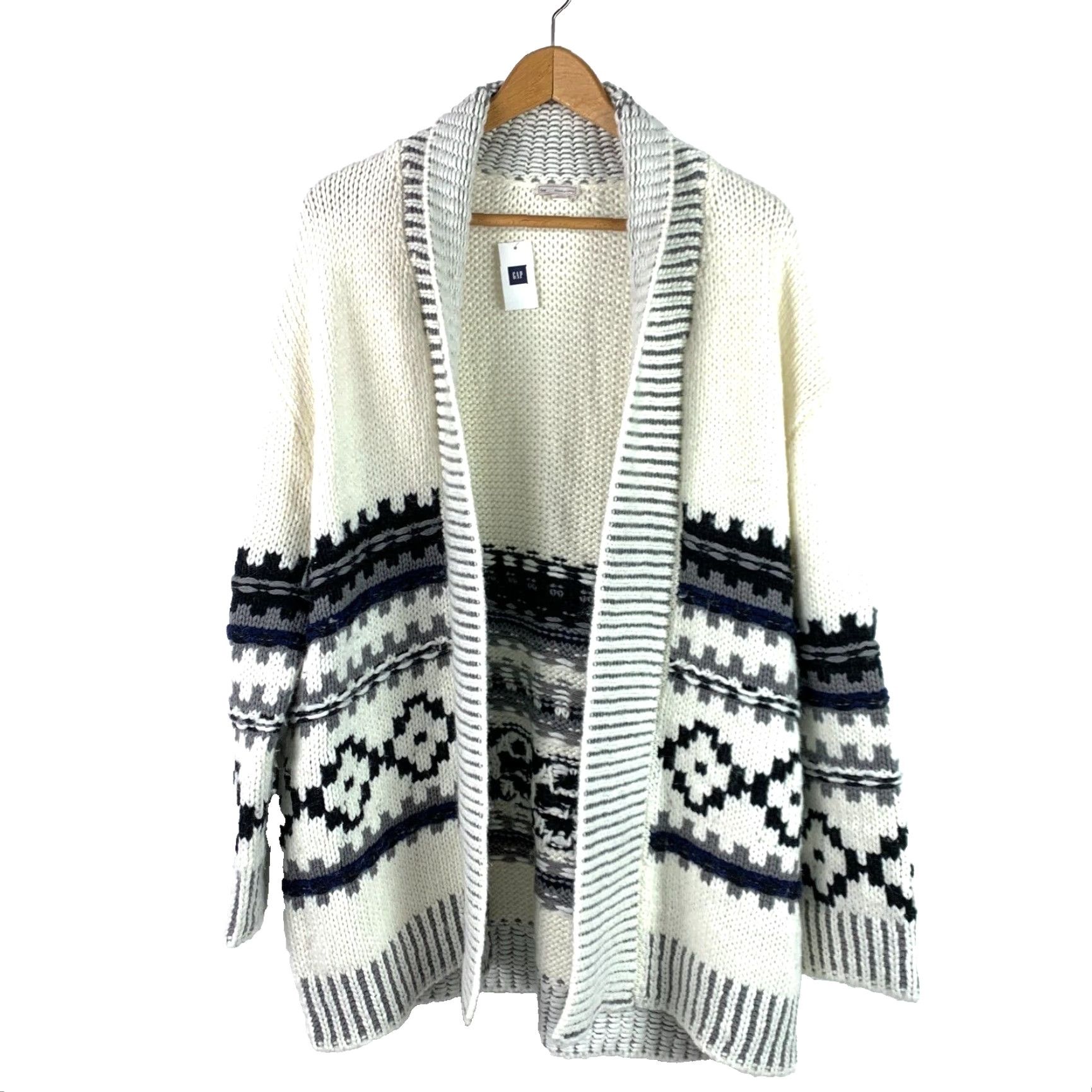 Gap Gap Cardigan Sweatshirt Wool Blend Open Front Southwestern Geometric M/L Womens NWT White" Size M / US 6-8 / IT 42-44 - 2 Thumbnail