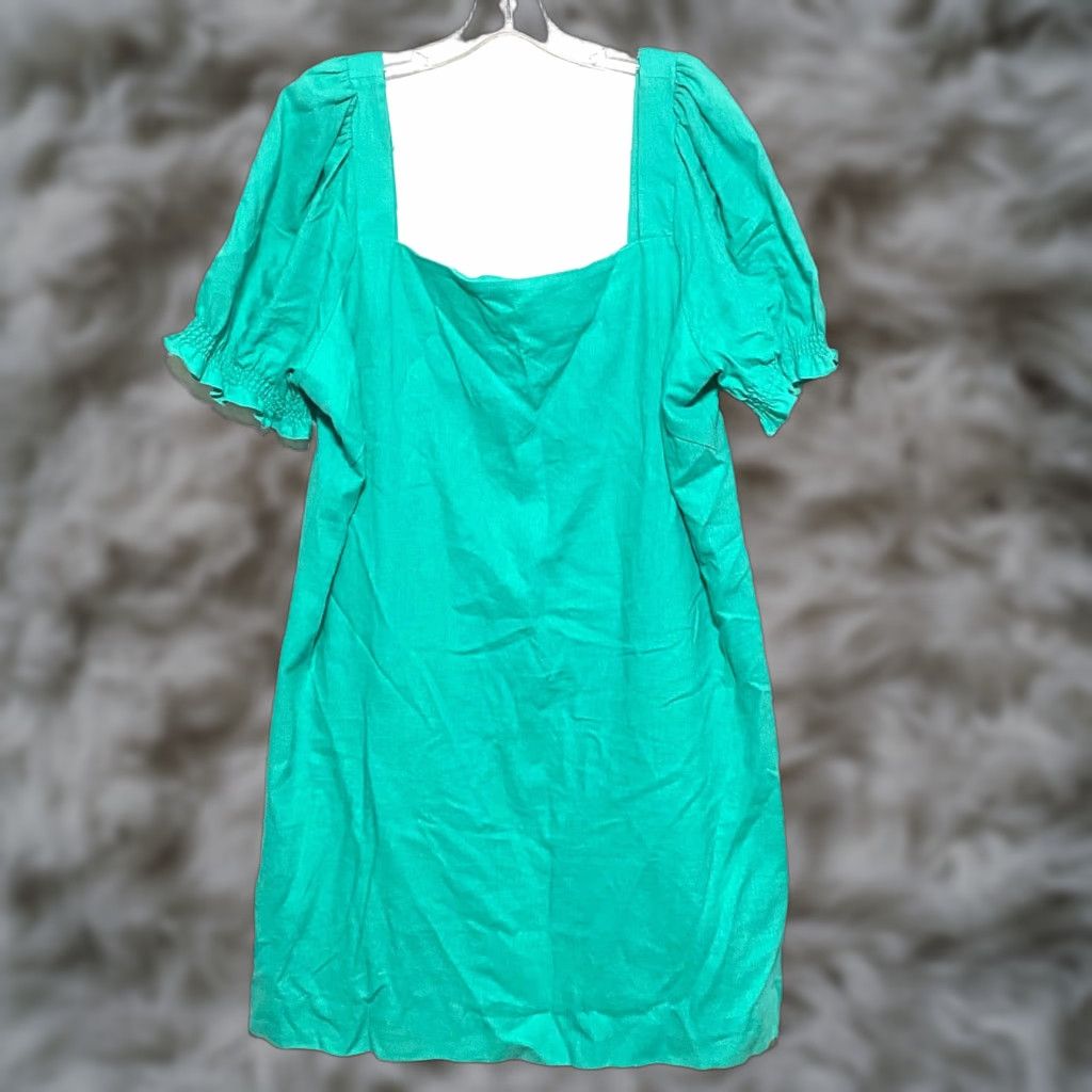 Vintage Draper James Square Neck Puff Sleeve Teal Dress Womens 2XL Classic Preppy Spring Mini Linen Rayon Lined Zip Back Gelend Size XXL / US 16-18 / IT 52-54 - 1 Thumbnail