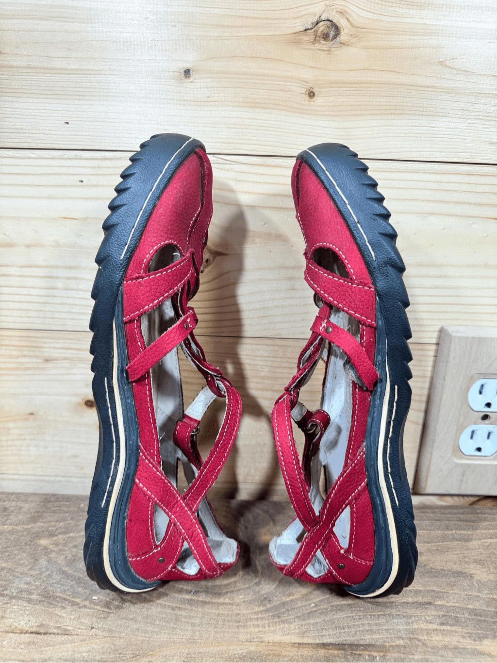 Designer Jambu Women's Size 9.5 Spain Red Leather Mary Jane Sandals Size US 9.5 / IT 39.5 - 10 Thumbnail