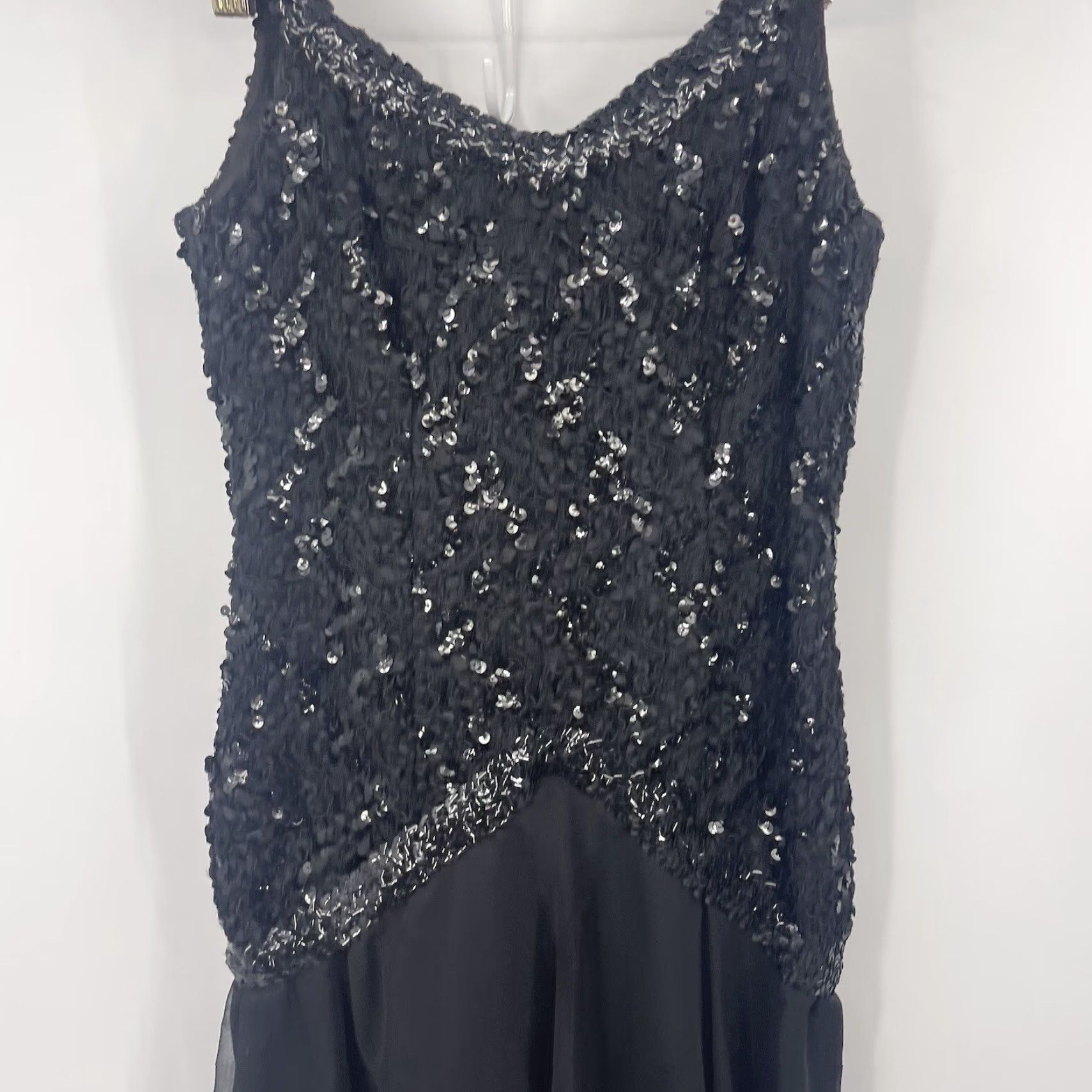 Vintage Zum Zum Mini Dress Womens M Black Sequin Ruffle 80s Glam Rock Party