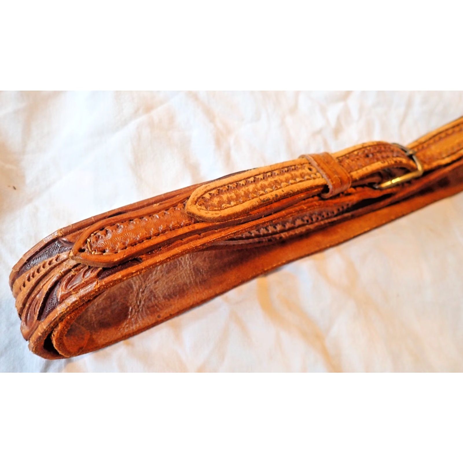 Vintage Vintage Western Belt Men 30-33 Brown Leather Floral Tooled Cowboy Ranger Style Size ONE SIZE - 2 Thumbnail