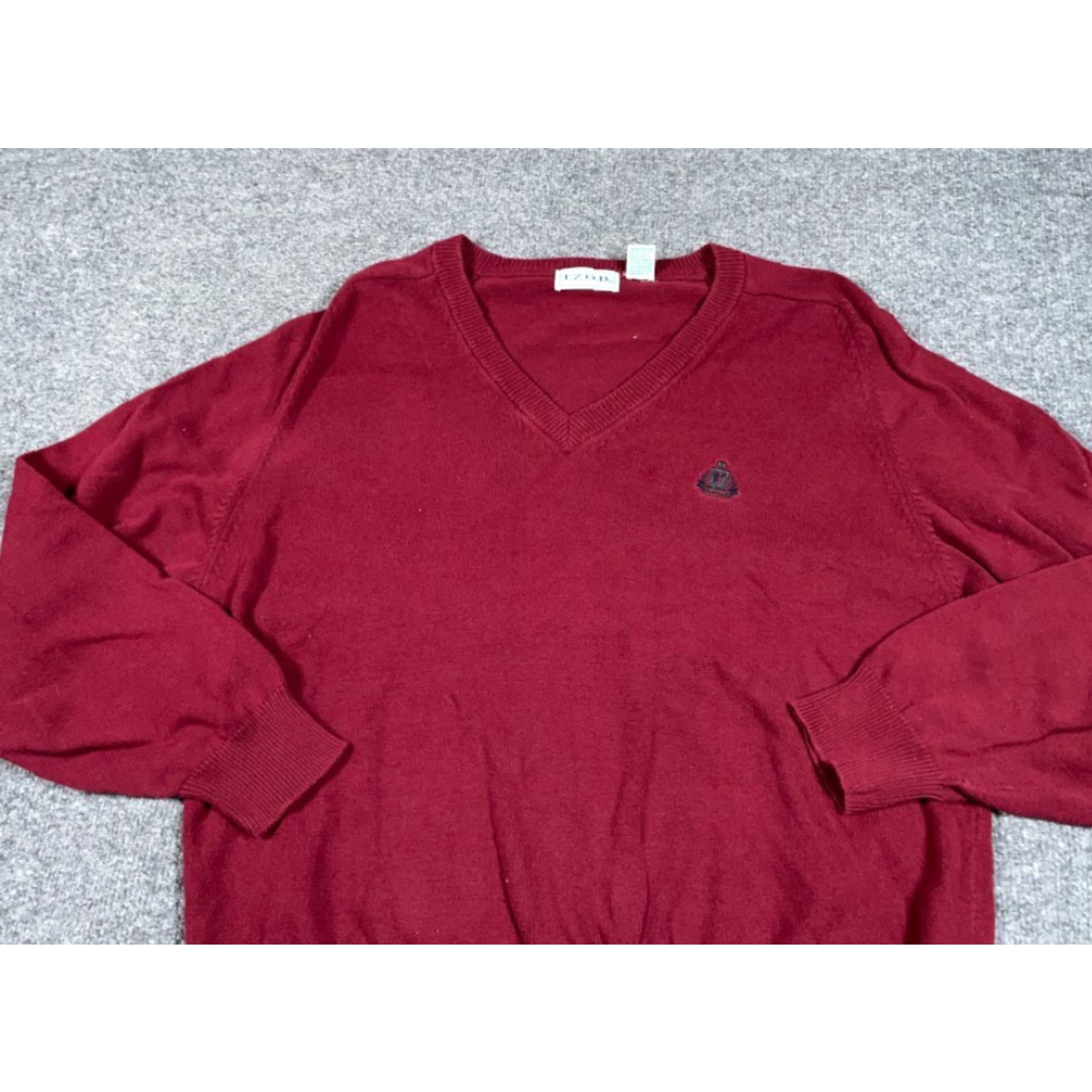 Izod VINTAGE 90s IZOD V-Neck Sweater Adult Large Dark Red Cotton Pullover Knit Mens Size US L / EU 52-54 / 3 - 8 Thumbnail