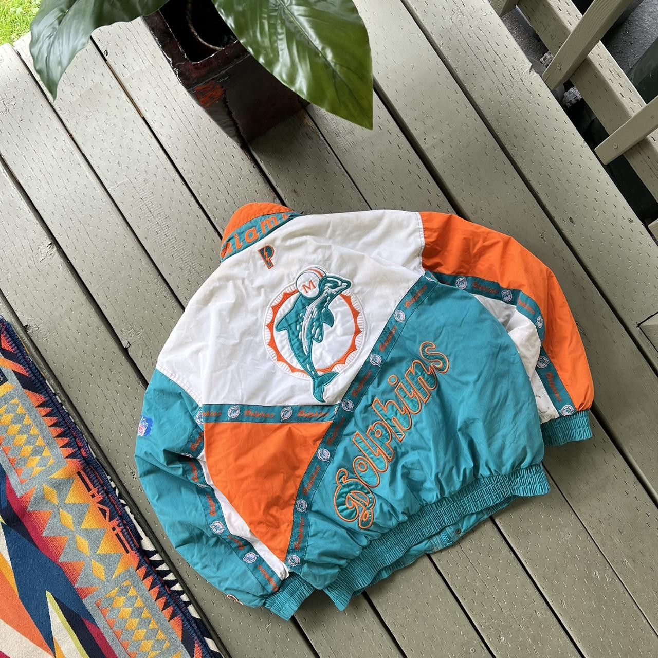 Vintage good Pro Player Miami Dolphins NFL Experience Varsity Bomber Jacket Sz Large