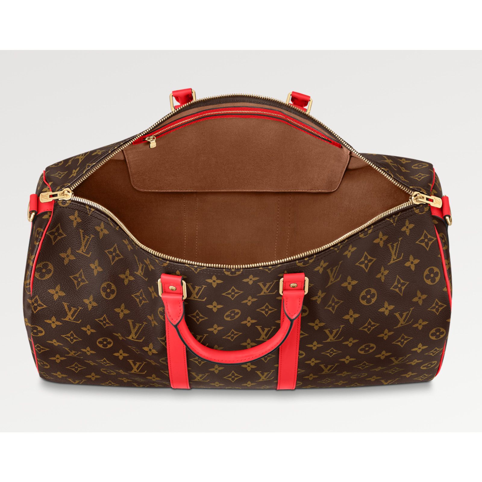 Louis Vuitton Monogram Brown Red Logo Weekend Travel Bag
