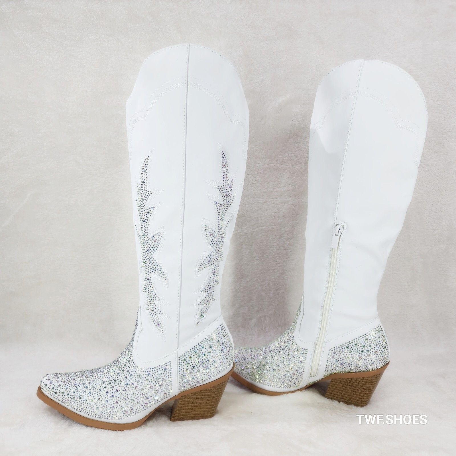 Other Annie White Leatherette With Rhinestones Country Glam Wester Size US 10 / IT 40 - 5 Thumbnail