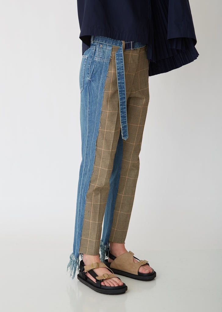 image of Sacai Ss19 Glencheck X Denim Pants, Women's (Size 26)
