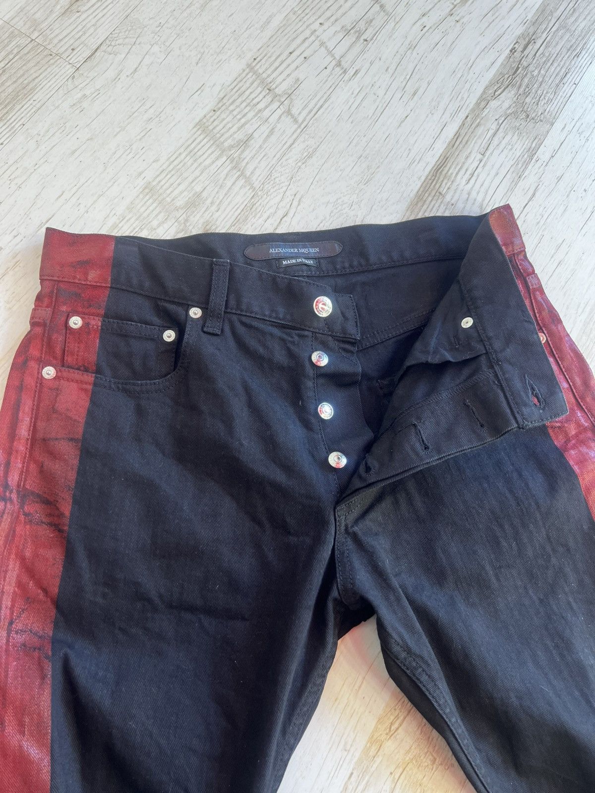 Alexander McQueen Alexander McQueen Black Jeans Red Side Stripe Taped Denim Size US 32 / EU 48 - 7 Thumbnail