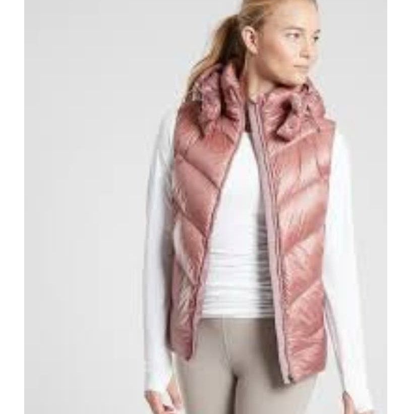 Athleta S800 Fill Lofty Duck Down Full Zip Puffer Vest Pink