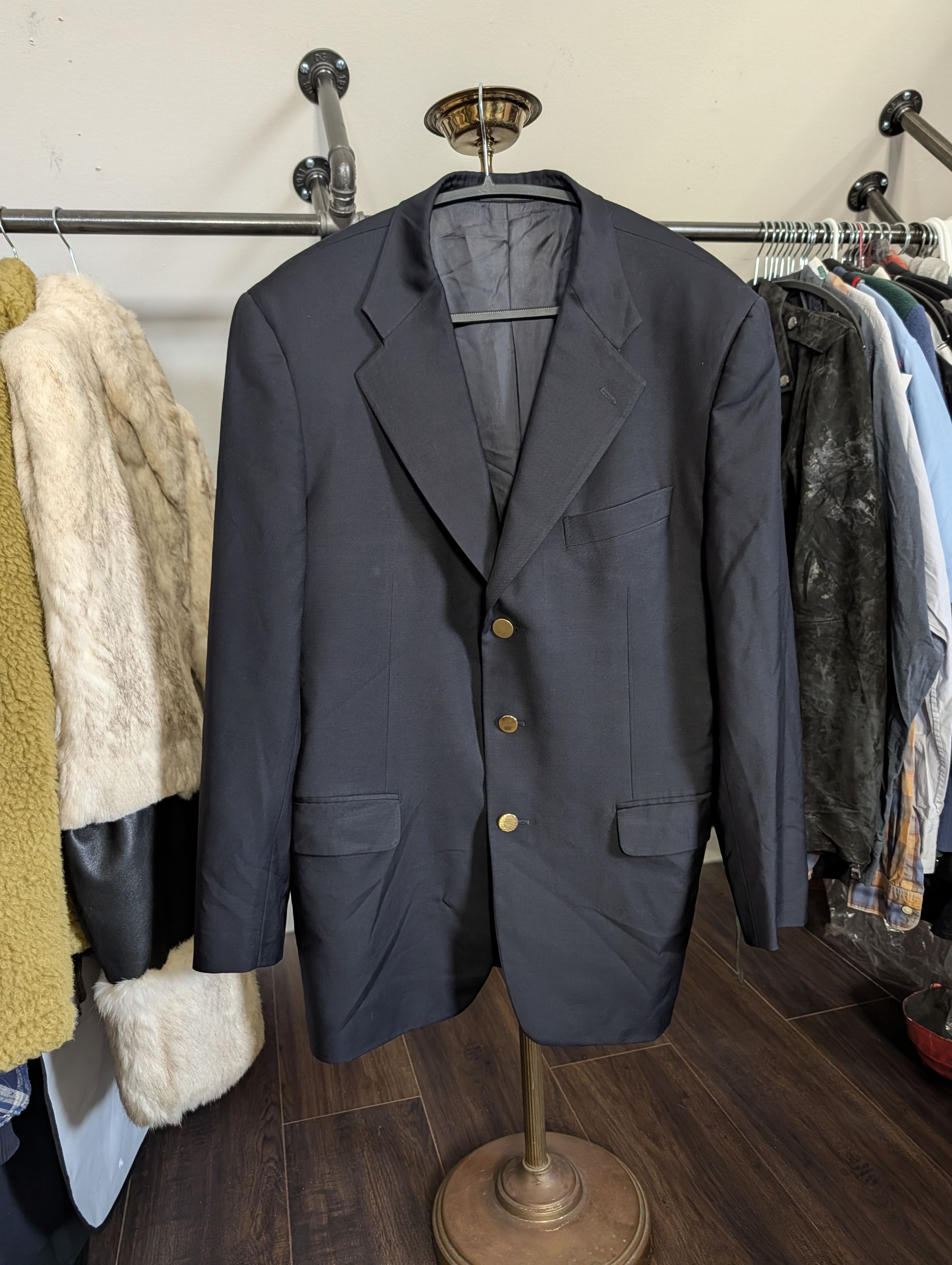 Trussini Black gold button Super 100s wool blazer sport coat IT52 Size 42R - 1 Thumbnail