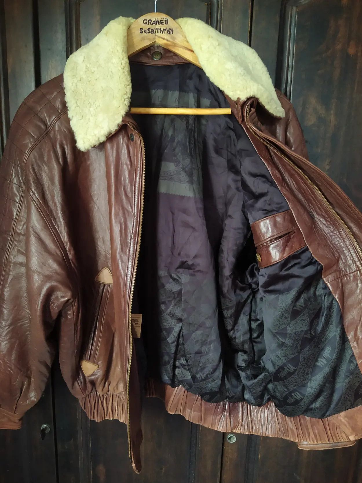 Vintage Vintage Munper Spain Shearling Collar Leather Bomber Jacket Size US XL / EU 56 / 4 - 5 Thumbnail