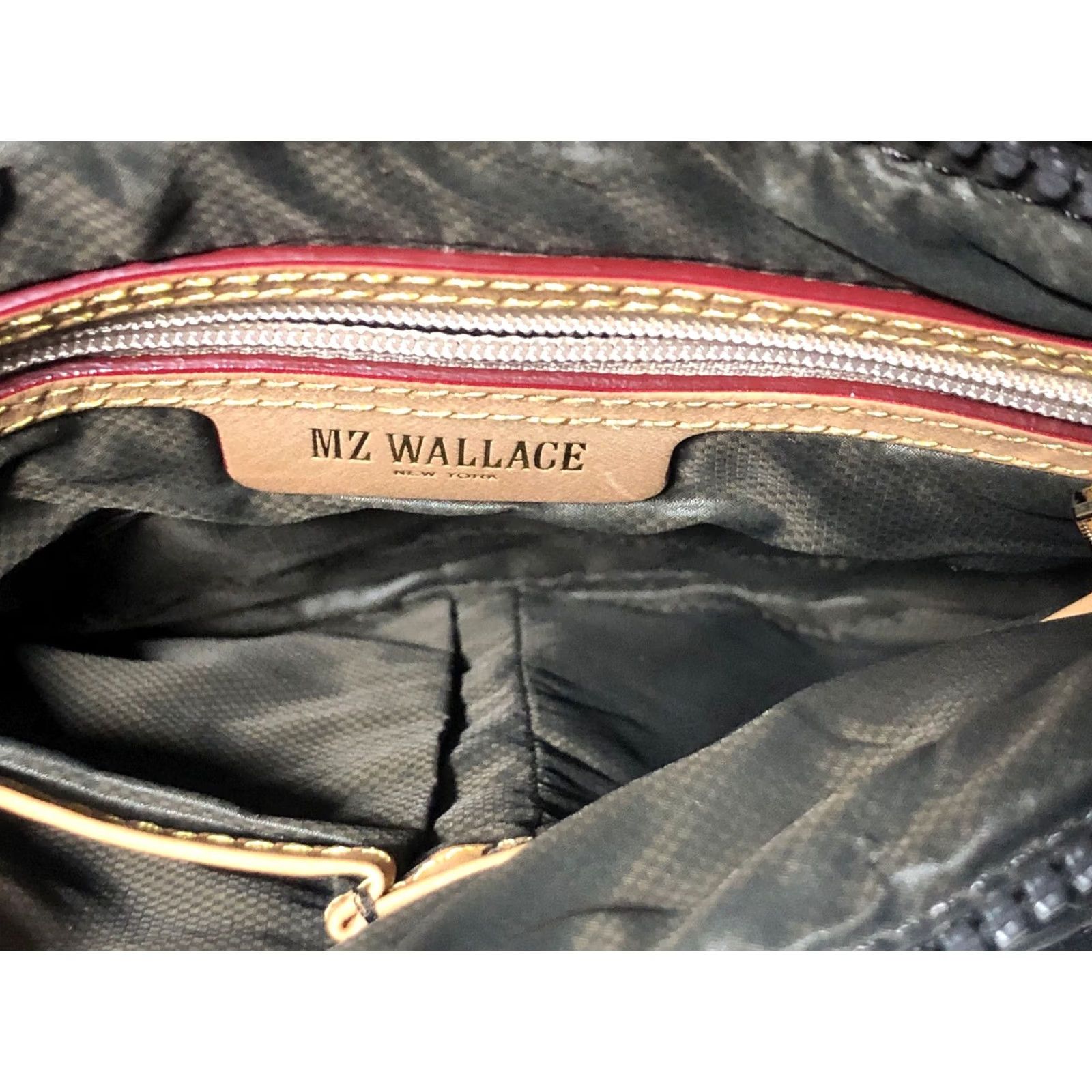 MZ Wallace MZ Wallace Bag Womens Small-Medium Metro Flat Crossbody Grey Olive Quilted Fabric Leather Trim Size ONE SIZE - 7 Thumbnail