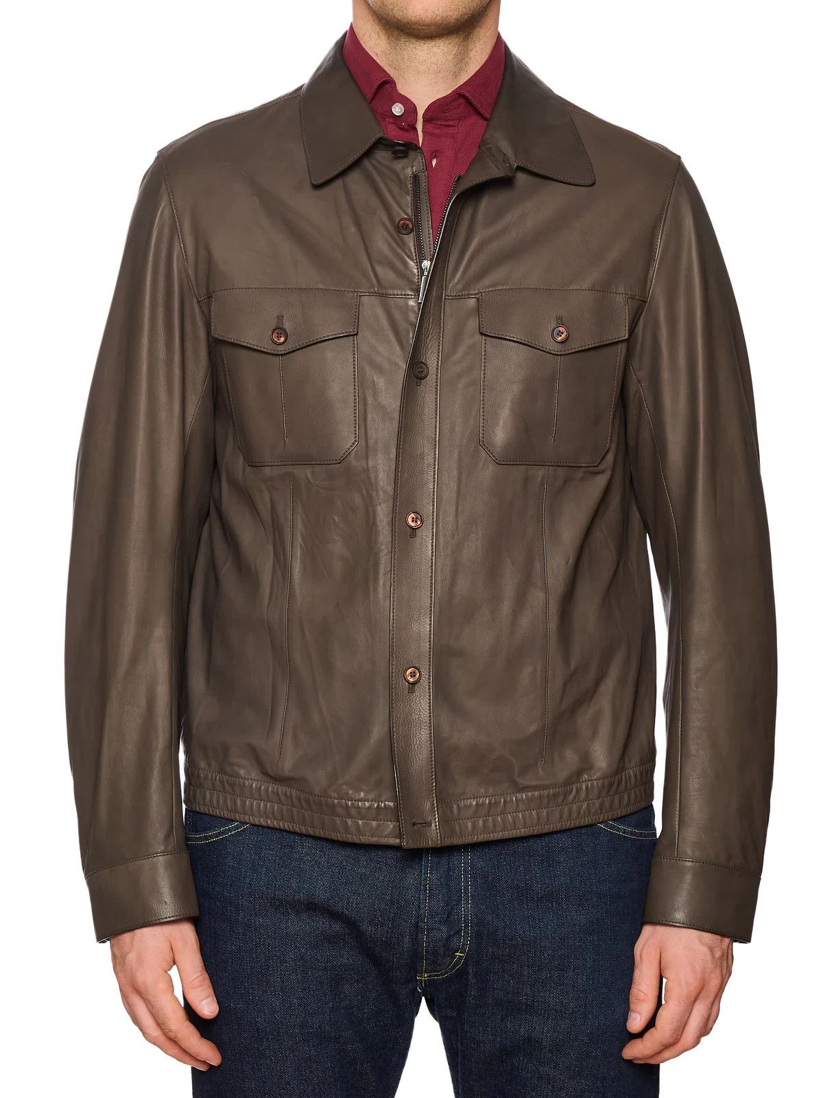 Ermenegildo Zegna ERMENEGILDO ZEGNA Taupe Calfskin Leather Jacket Size US L / EU 52-54 / 3 - 2 Thumbnail