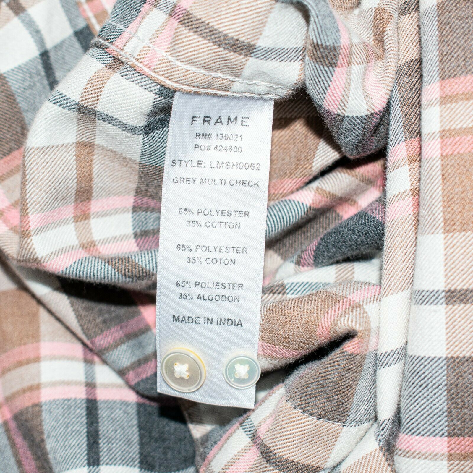 Flannel × Frame FRAME Denim reg fit Fray Hem Button up Flannel Shirt Gray Size US M / EU 48-50 / 2 - 7 Thumbnail