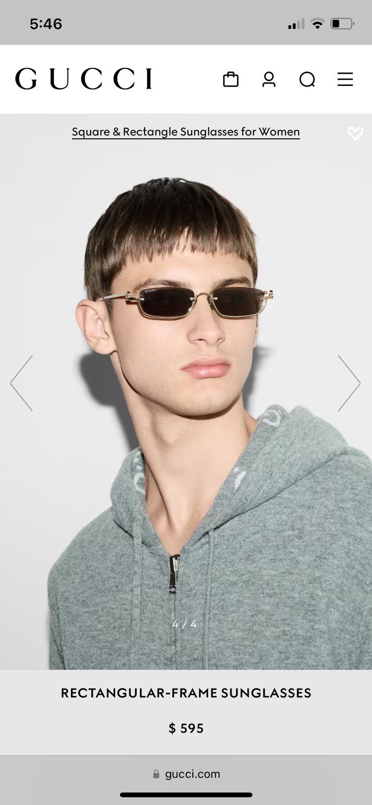 Gucci GUCCI RECTANGULAR-FRAME SUNGLASSES 1278s Size ONE SIZE - 5 Thumbnail