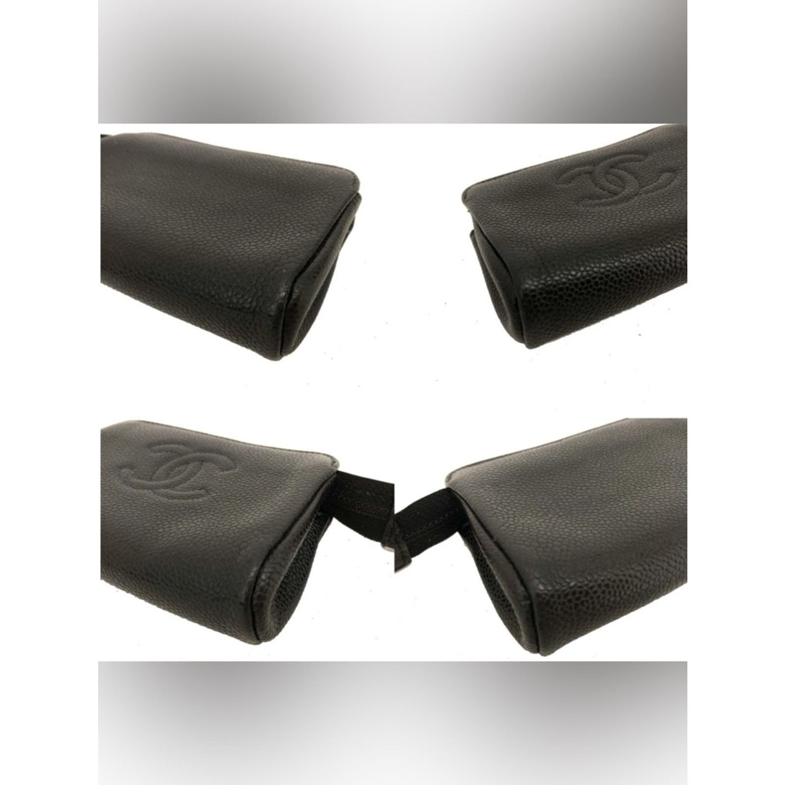 Chanel CHANEL Black Caviar Leather Zip Pouch Cosmetic Card Case Size ONE SIZE - 7 Thumbnail