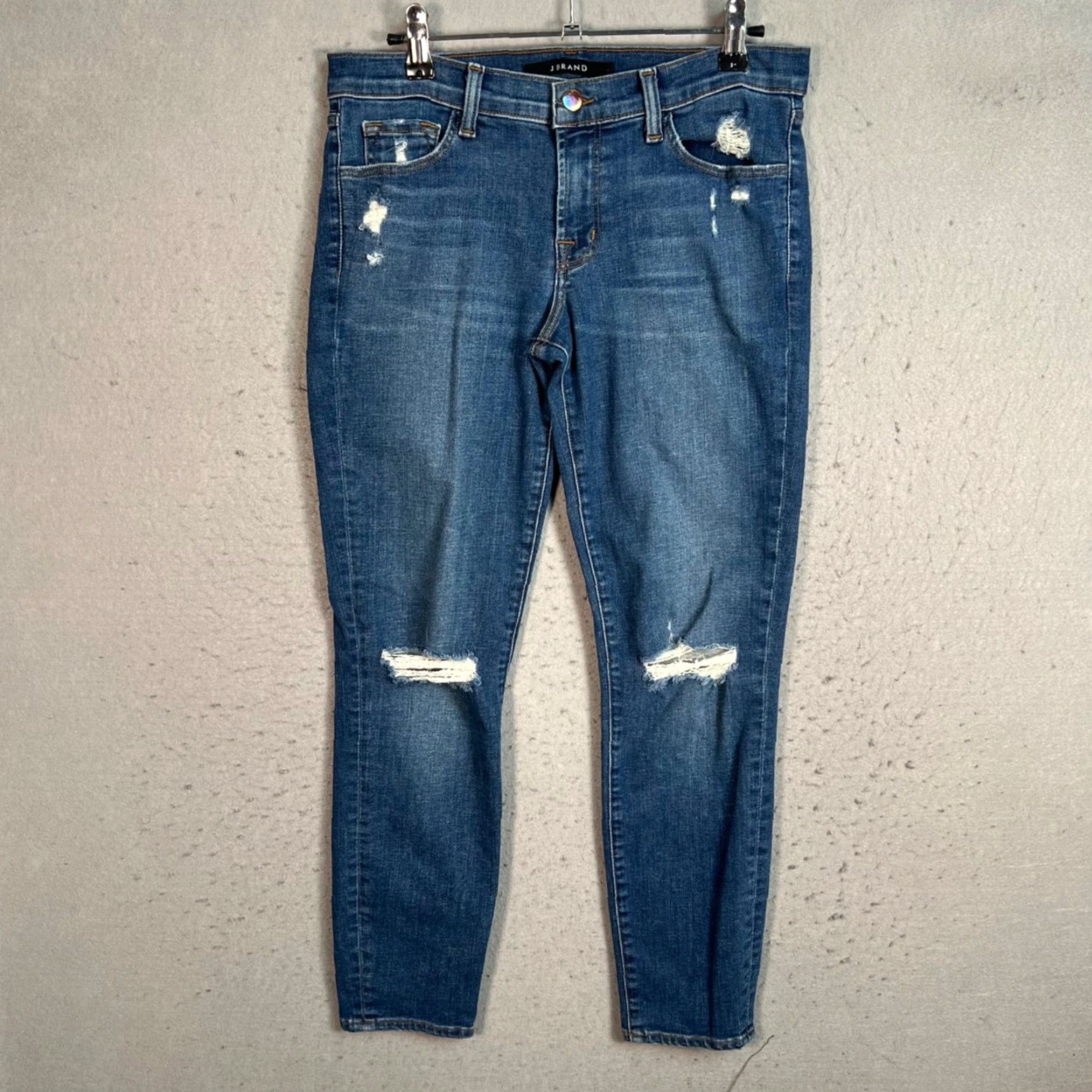 J Brand J Brand Jeans Womens 28 Low Rise Crop Distressed Skinny Denim Blue Cotton Blend 5-Pocket Design Girls Womens Size 28" / US 6 / IT 42 - 2 Thumbnail