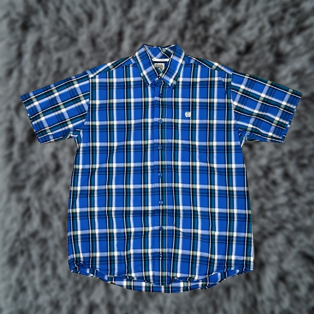 Vintage VINTAGE Cinch Western Royal Blue Plaid Short Sleeve Button Down XS Mens Shirt XS Blue Plaid Size US 27 - 1 Thumbnail