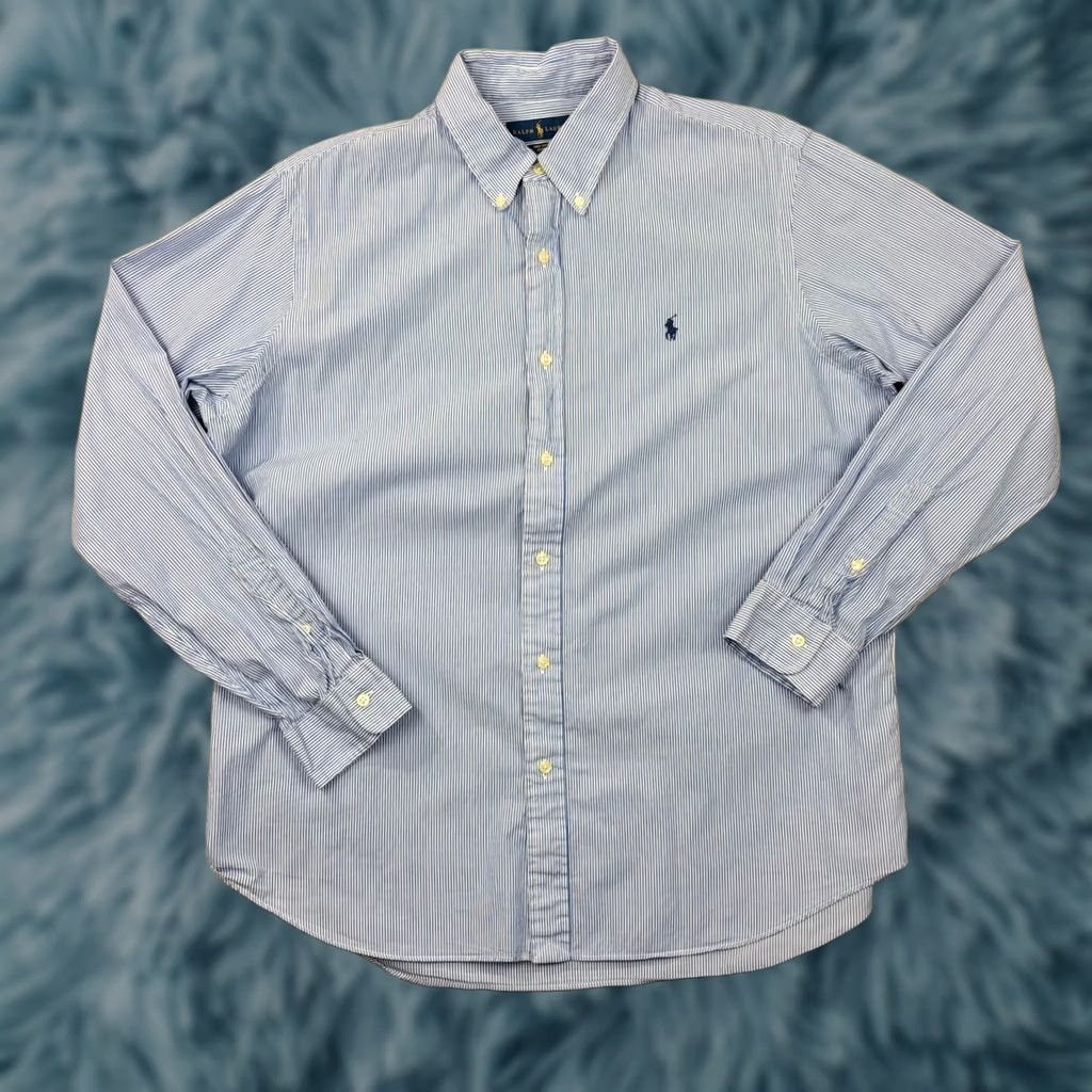 Ralph Lauren Ralph Lauren Mens XL Button-Down Shirt Blue White Striped Cotton Stretch L/S Embroidered Pony Chest 52 in Casual Business Wear Mens XL Size US XL / EU 56 / 4 - 1 Thumbnail