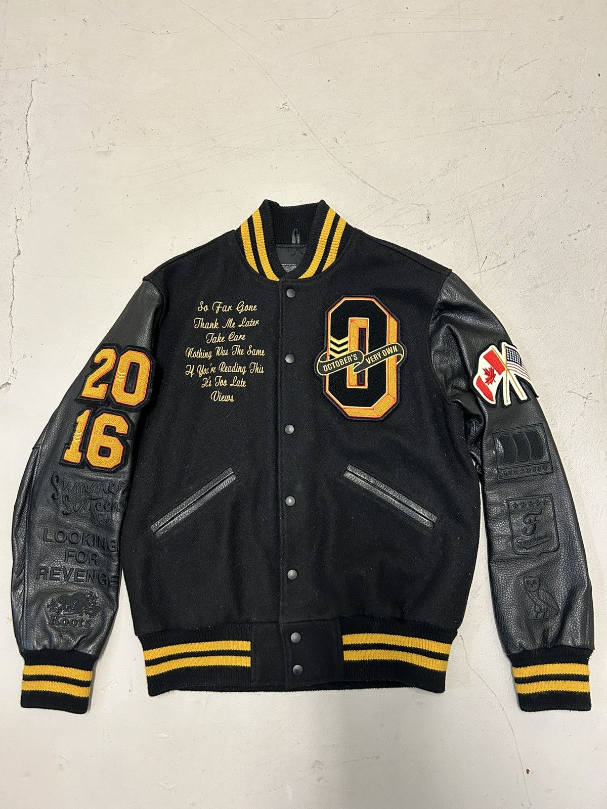 image of Drake x Octobers Very Own Unreleased 2016 Summer Sixteen Tour Varsity Jacket in Black (Size Medium)