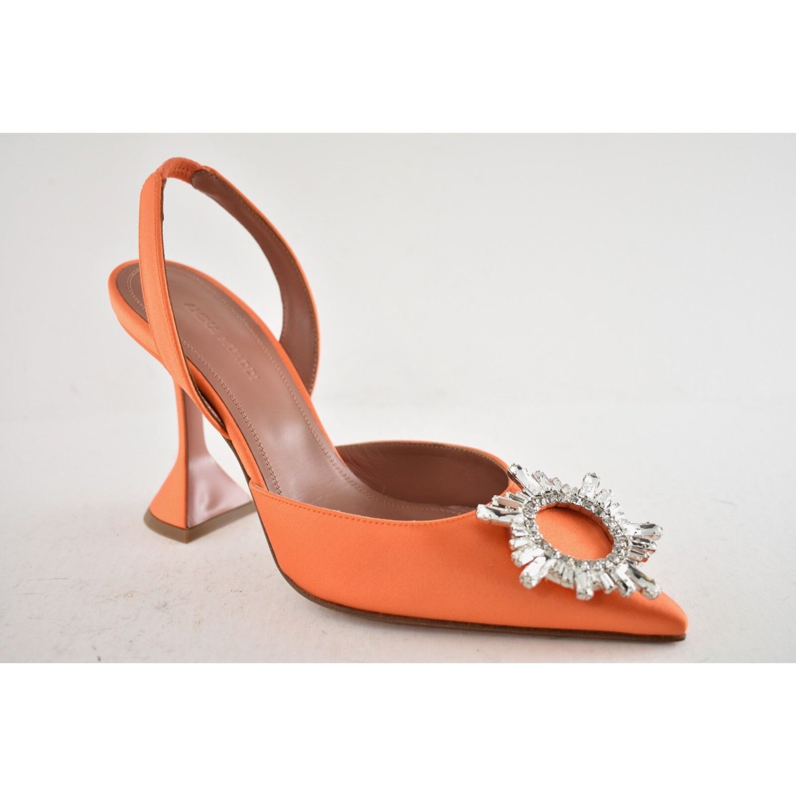 Amina Muaddi Amina Muaddi 95 Begum Sling Orange Satin Crystal Size US 6.5 / IT 36.5 - 4 Thumbnail