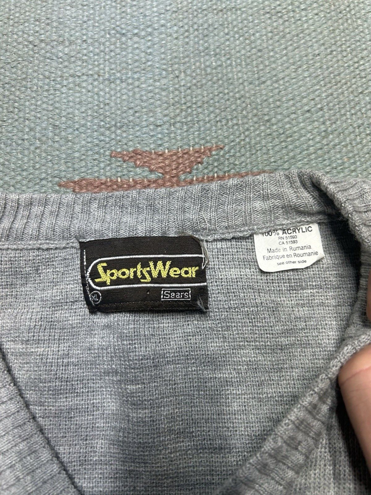 Vintage Vtg 70s acrylic knit sweater Sears sportswear v neck boxy XL Size US XL / EU 56 / 4 - 4 Thumbnail