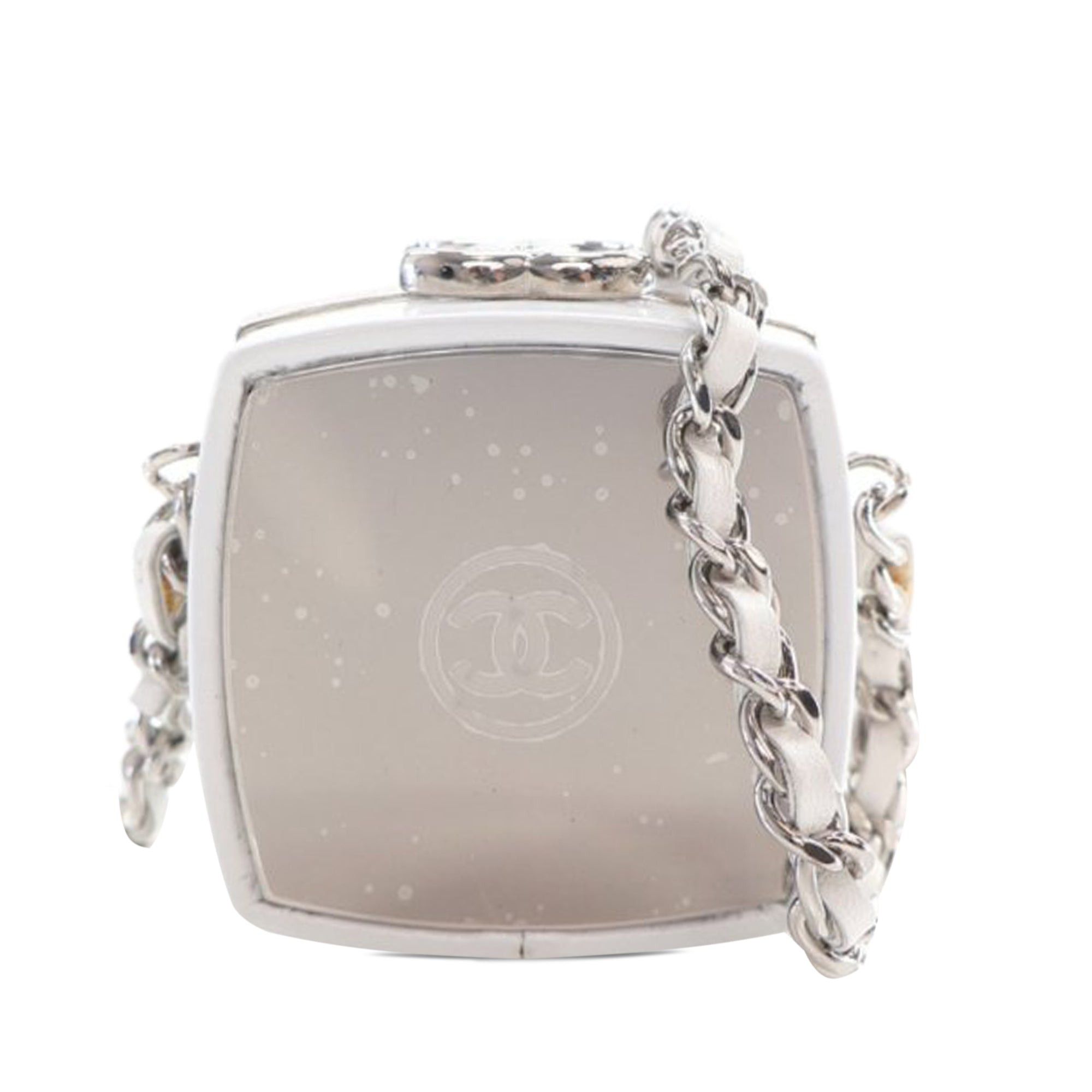 image of Chanel Patent Goatskin Make-Up Box Clutch With Chain Crossbody Bag in White, Women's