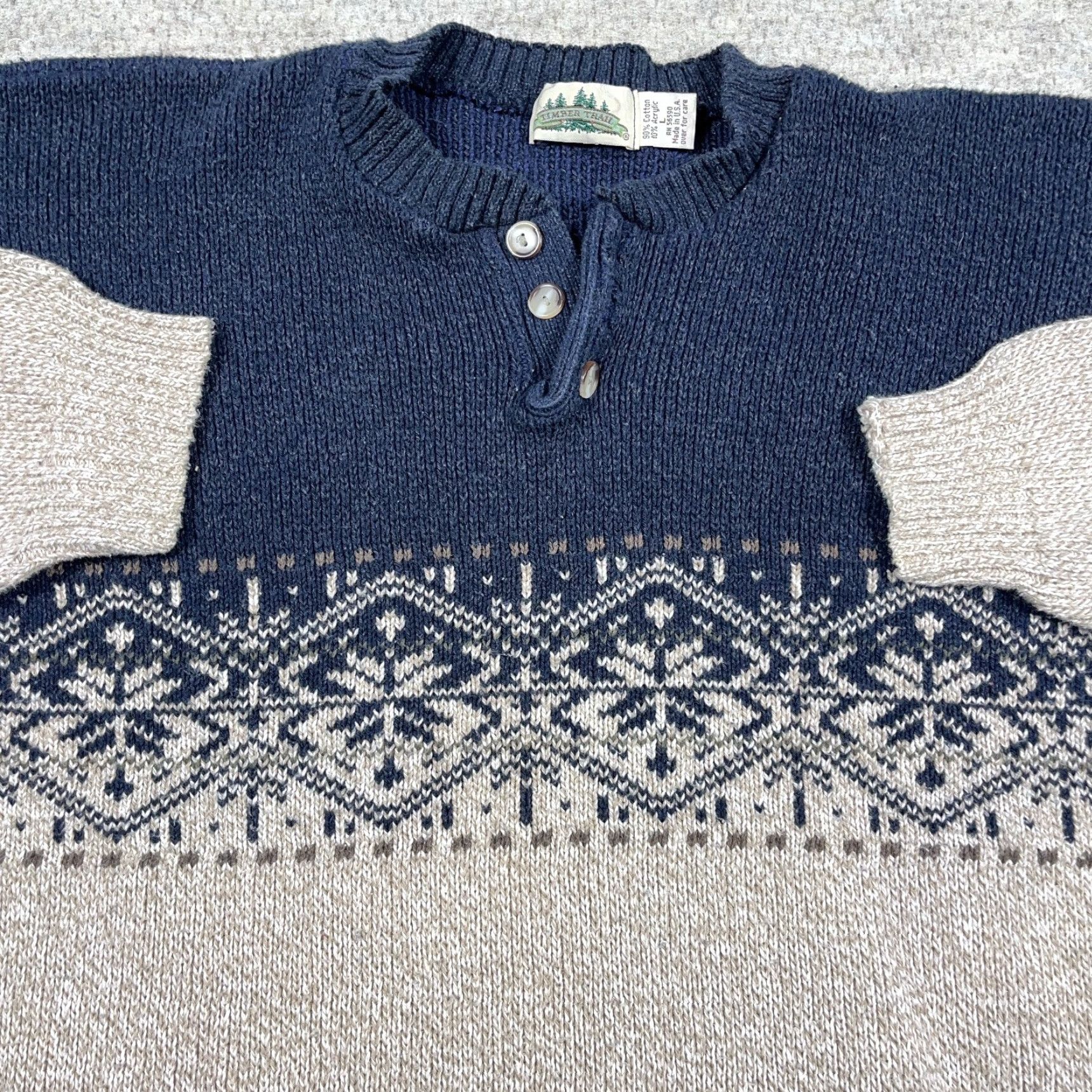 Vintage VINTAGE Grandpa Sweater Men L Blue Tan Geometric Nordic Henley Crewneck Rib Nike? Size US L / EU 52-54 / 3 - 6 Thumbnail