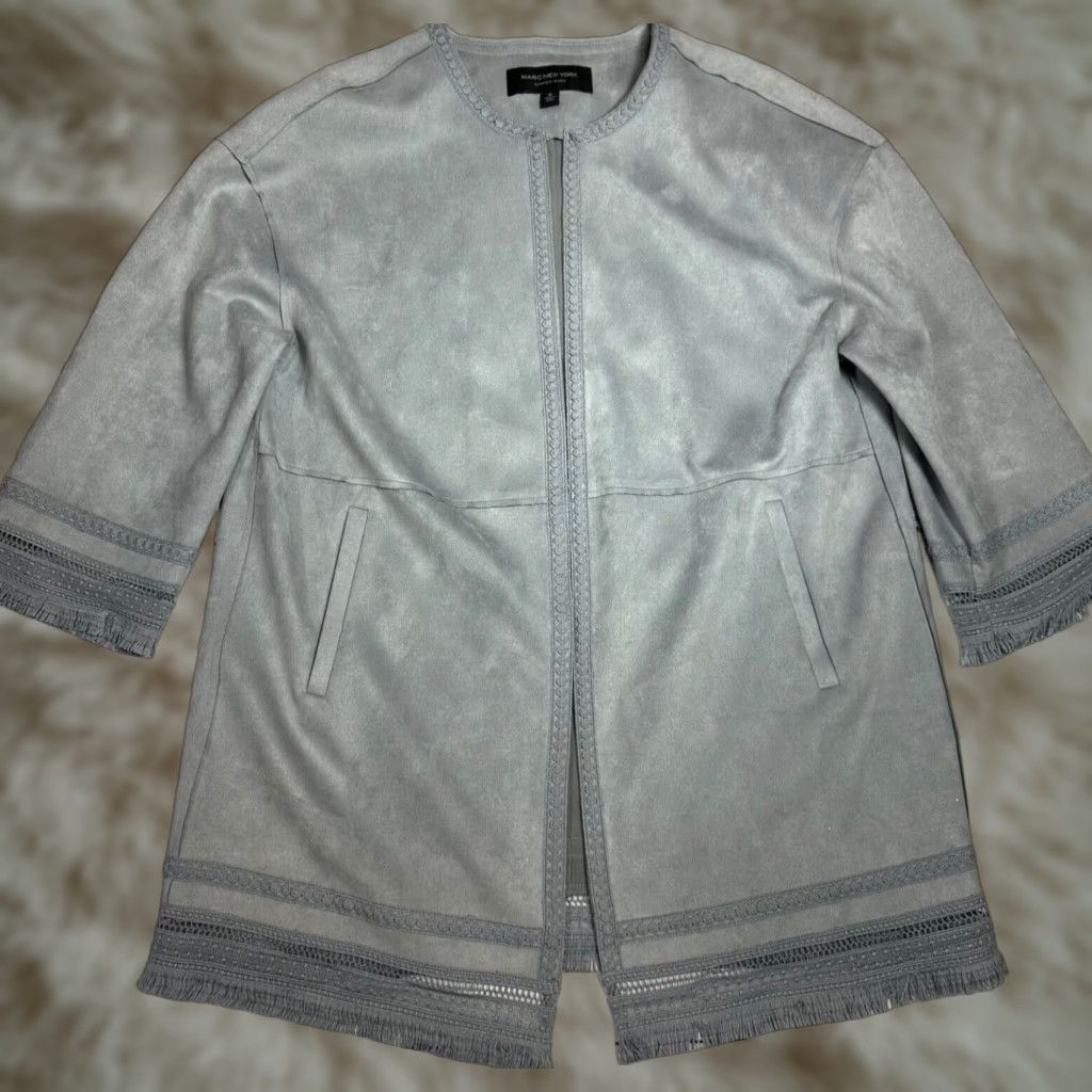 Vintage Marc New York Open Front Jacket 3/4 Sleeve Suede Gray Glitter Fringe Women M Jacket Size M / US 6-8 / IT 42-44 - 1 Thumbnail