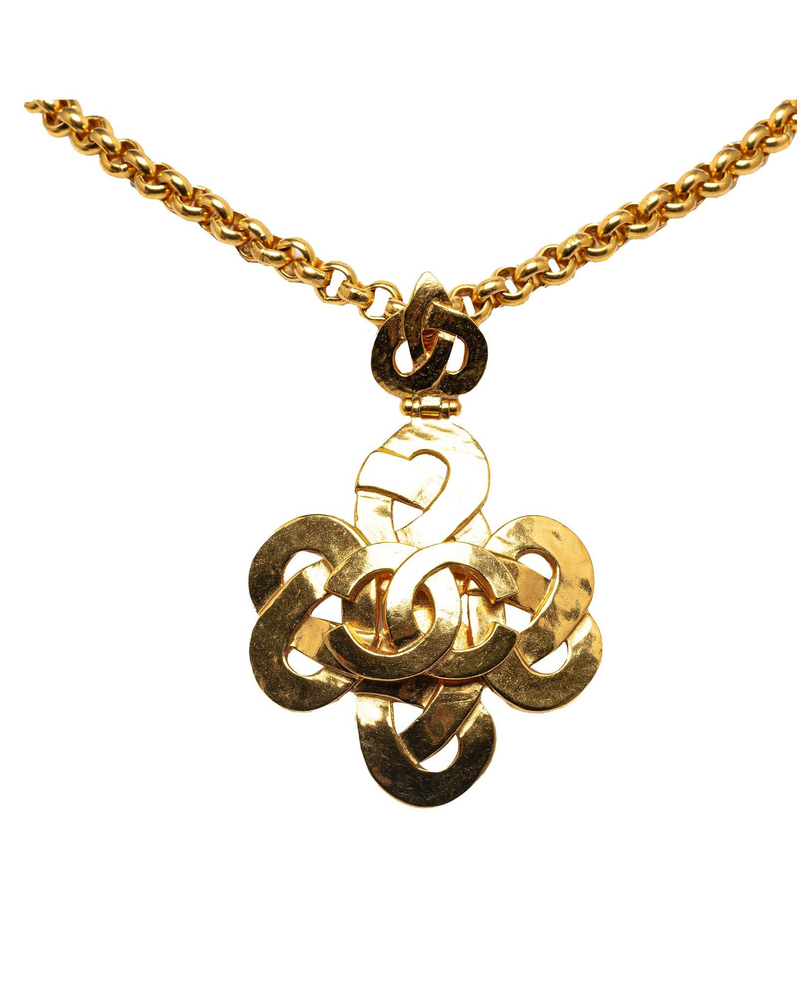 image of Chanel Gold-Tone Cc Pendant Necklace, Women's