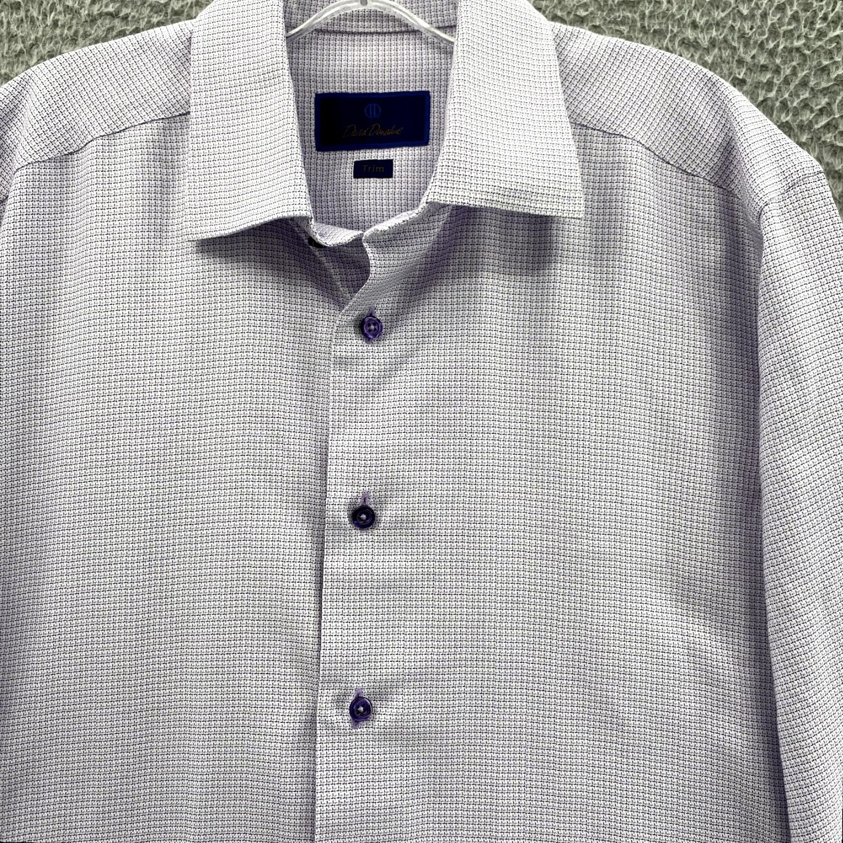 David Donahue David Donahue Dress Shirt Purple Houndstooth 16.5 36/37 Men’s Regular Fit Long Sleeve Button Cuff 100% Cotton Vintage? No Size 42R - 3 Thumbnail