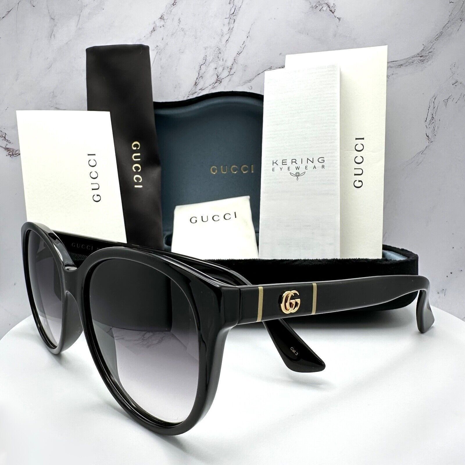 Gucci New Gucci Sunglasses Black Acetate Round Gold Metal GG Logo Size ONE SIZE - 10 Thumbnail