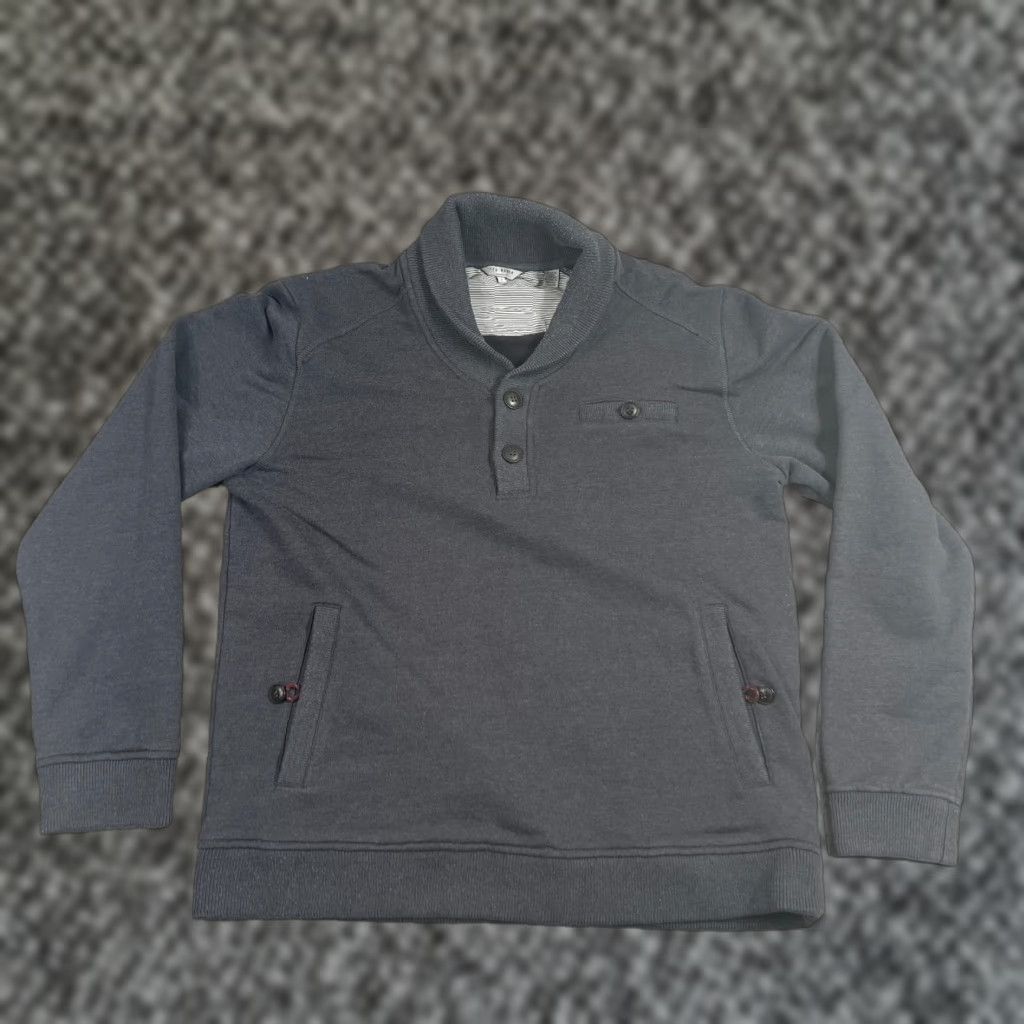 Ted Baker Ted Baker London Mens Sweater S Large 1/4 Knit Cowl Collar Pullover Gray Size US S / EU 44-46 / 1 - 1 Thumbnail
