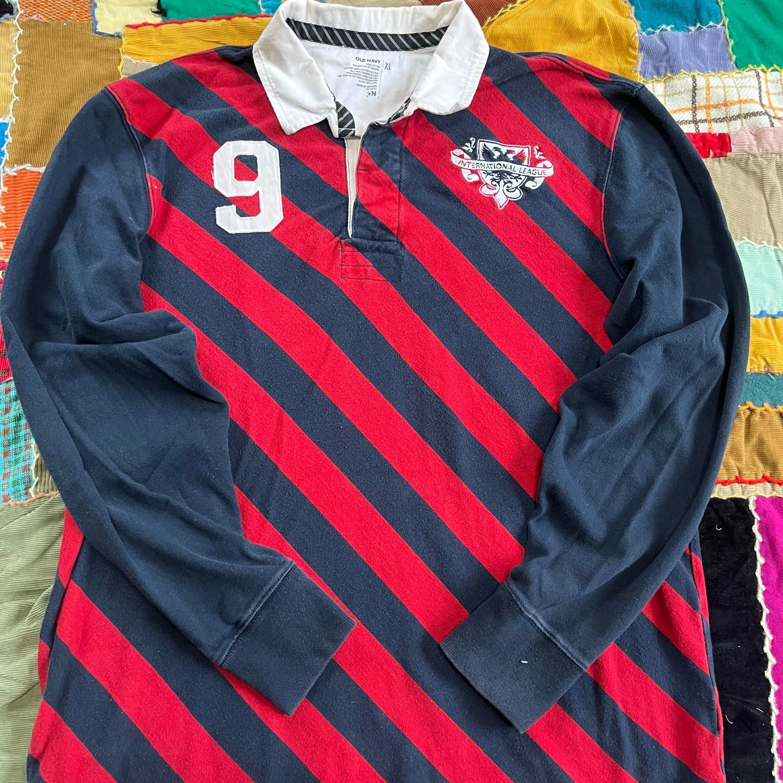 Old Navy Old Navy Diagonal Striped Navy and Red Rugby Polo XL Size US XL / EU 56 / 4 - 1 Thumbnail
